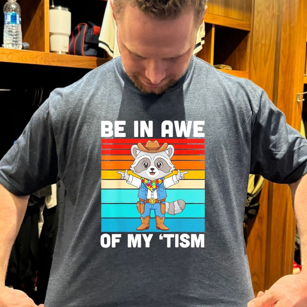 Cowboy Raccoon Autism Awareness Be In Awe Of My Tism Vintage Shirt Gifts For Him Her