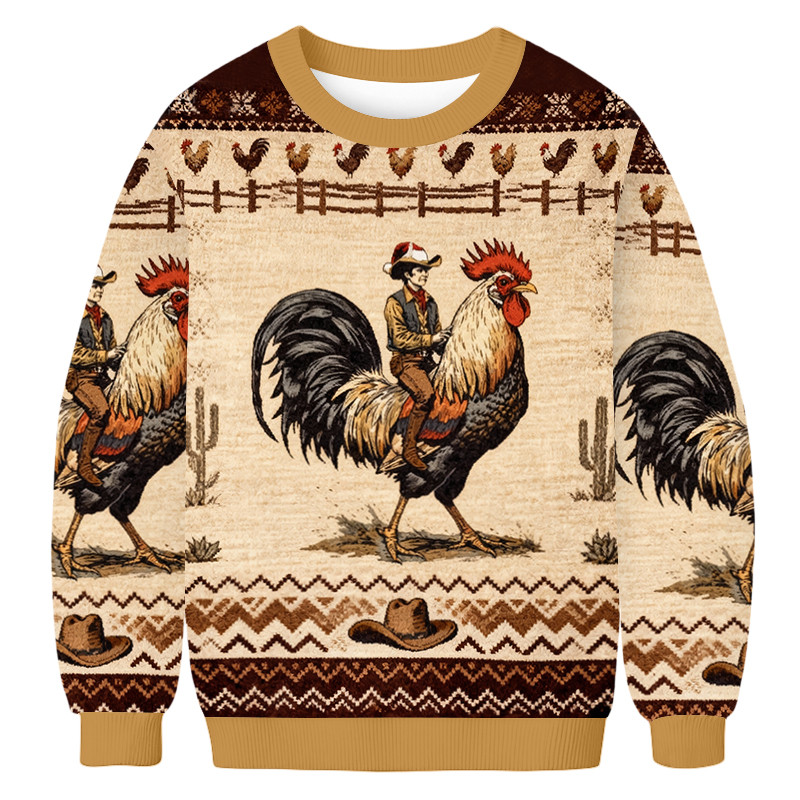 Cowboy Riding Rooster Ugly Sweater Holiday Clothing Gifts For Cowboy Lovers