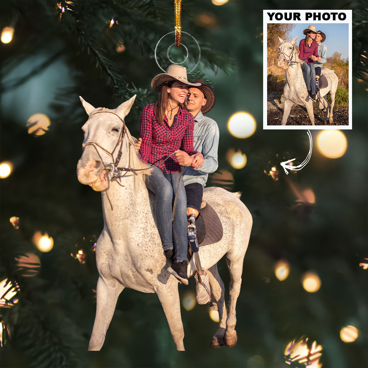 Cowboy Romance Personalized Photo Mica Ornament Christmas Gift For Couple Members Hors