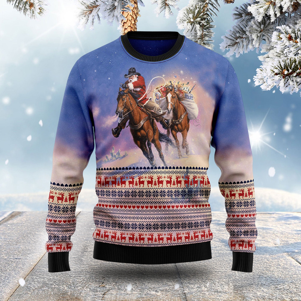 Cowboy Santa Claus Ugly Christmas Sweater Christmas Outfit Xmas Gifts For Cowboy Lovers