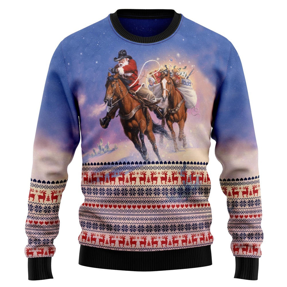 Cowboy Santa Claus Ugly Christmas Sweater Gift For Christmas