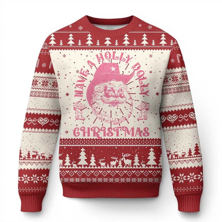 Cowboy Santa Ugly Christmas Jumper Have A Holly Dolly Sweater Western Cowboy Gifts For Dad