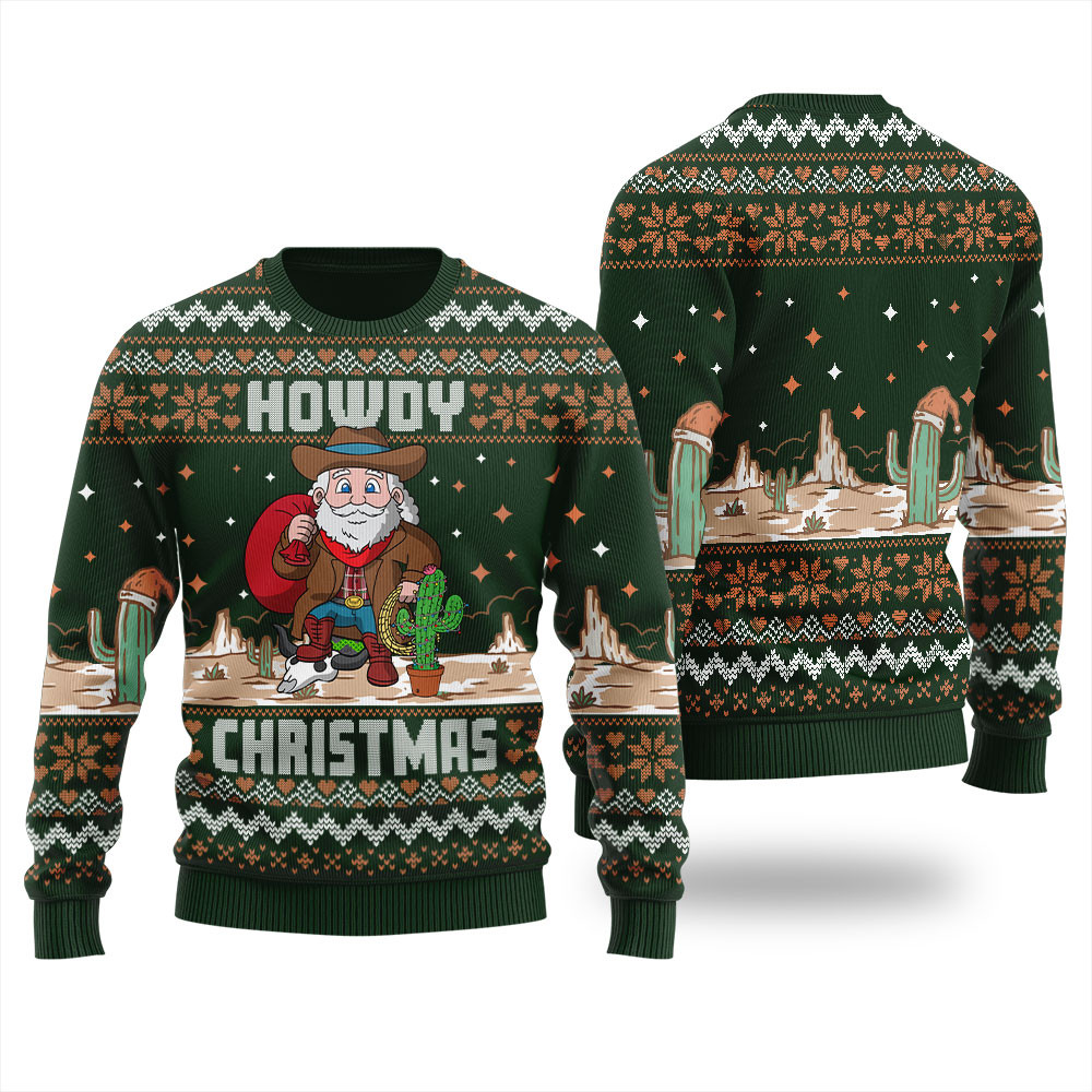 Cowboy Santa Ugly Christmas Sweater Soft Cotton Sweatshirt for Winter Comfort