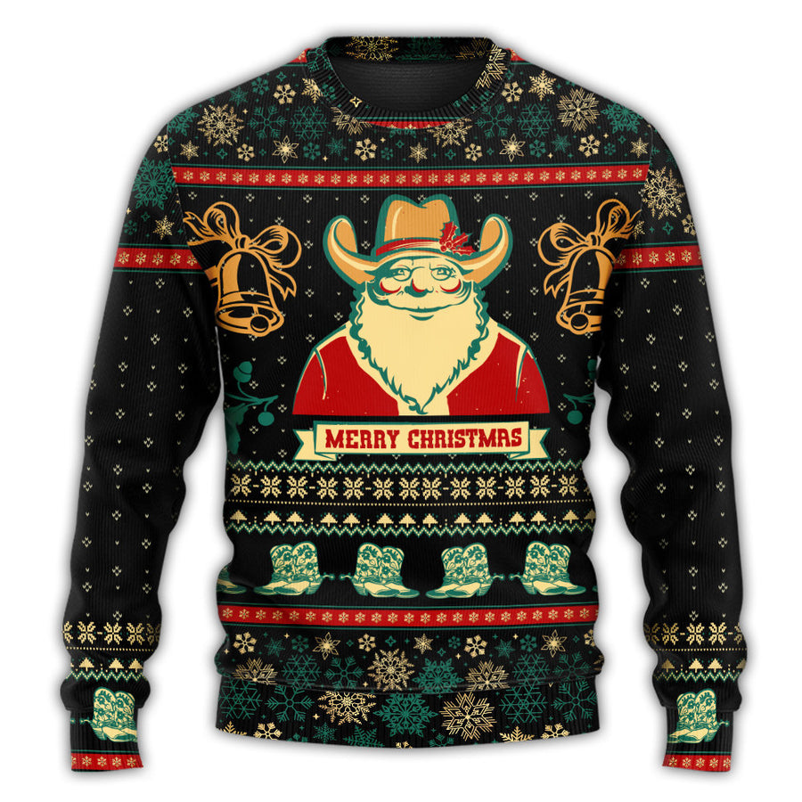 Cowboy Santa Ugly Christmas Sweater Winter Festival Clothes Cowboy Related Gifts For Xmas
