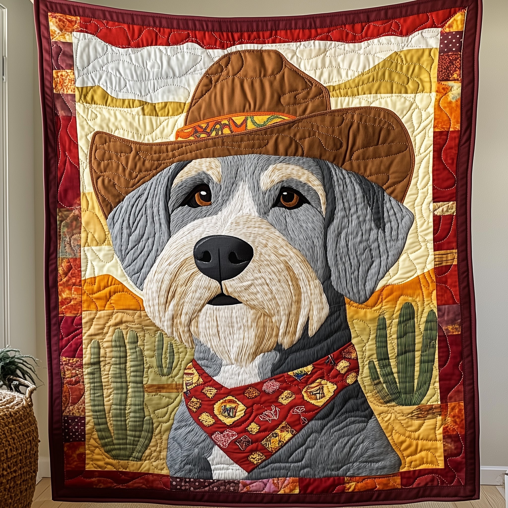 Cowboy Schnauzer Cuddle Quilted Blanket Xmas Quilted Blanket Gift for Family