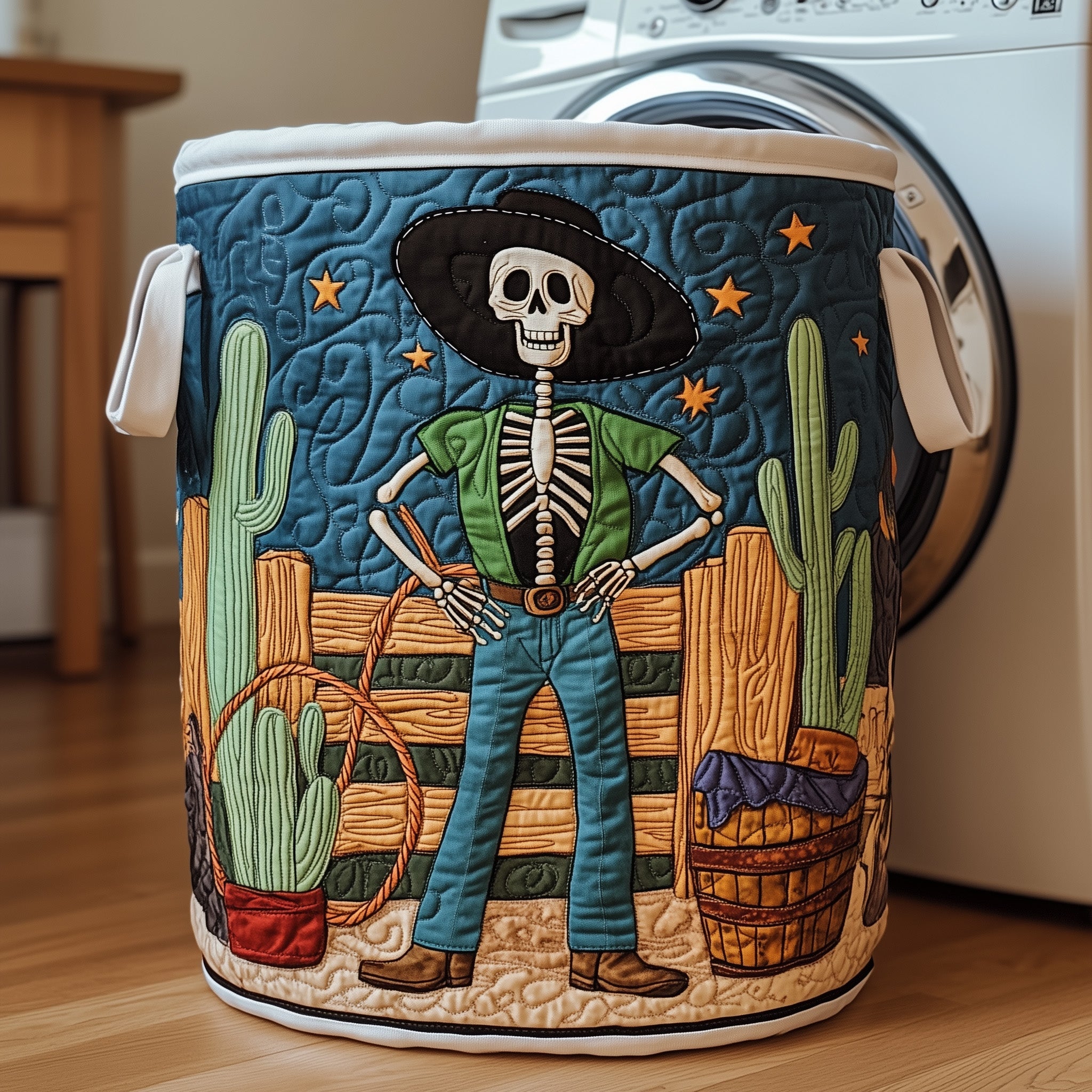 Cowboy Skeleton Quilted Laundry Basket Ideal Gift For Mom