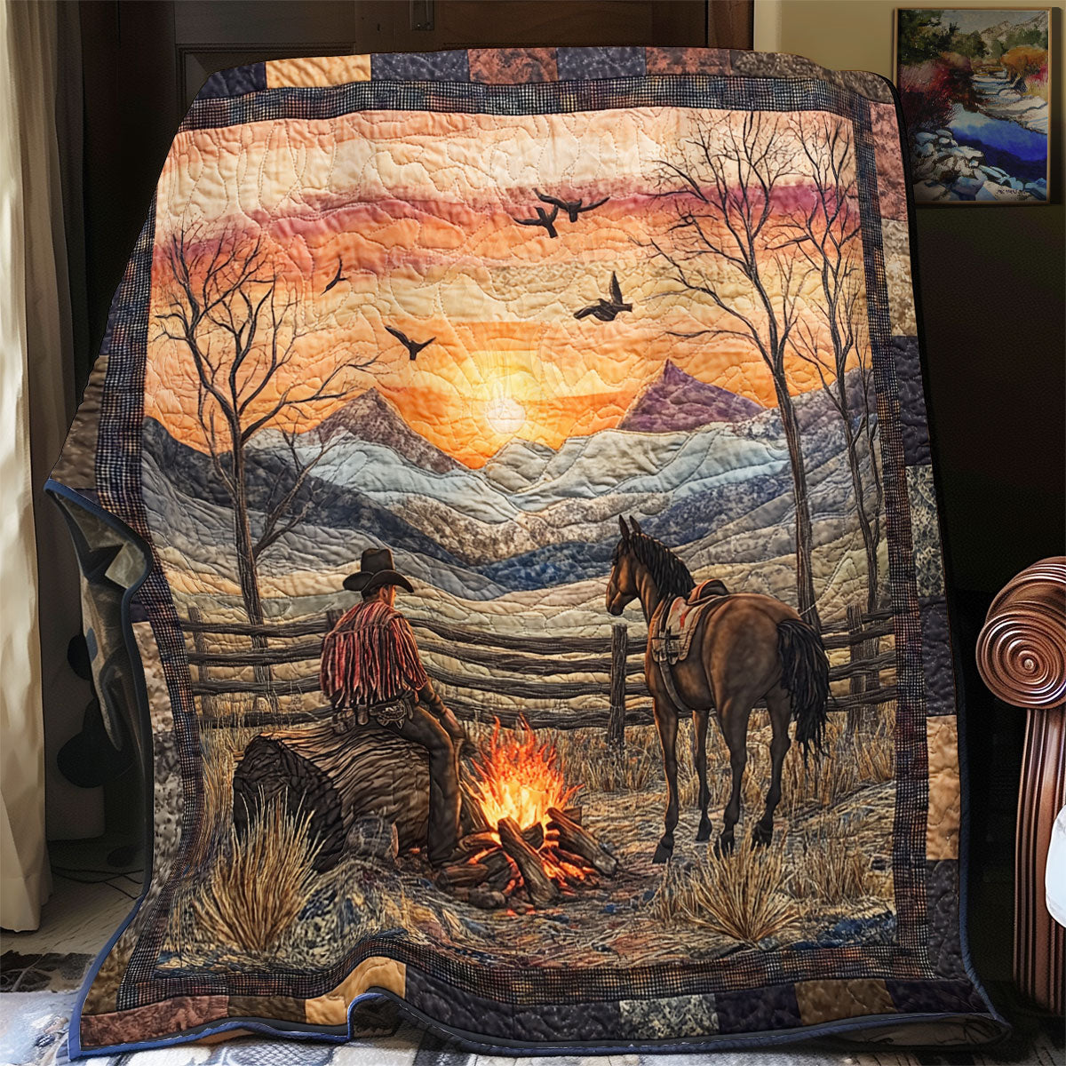 Cowboy Sunset Quilt Blanket Christmas Throws Nanna Gifts For Christmas
