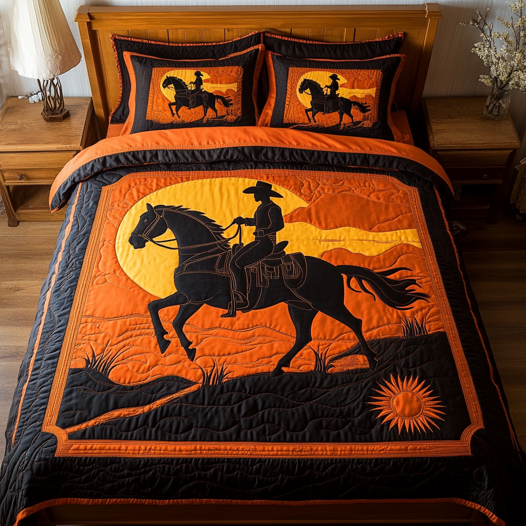 Cowboy Sunset Quilted Bedding Set Best Bedspread Set Cowboys Gifts For Her