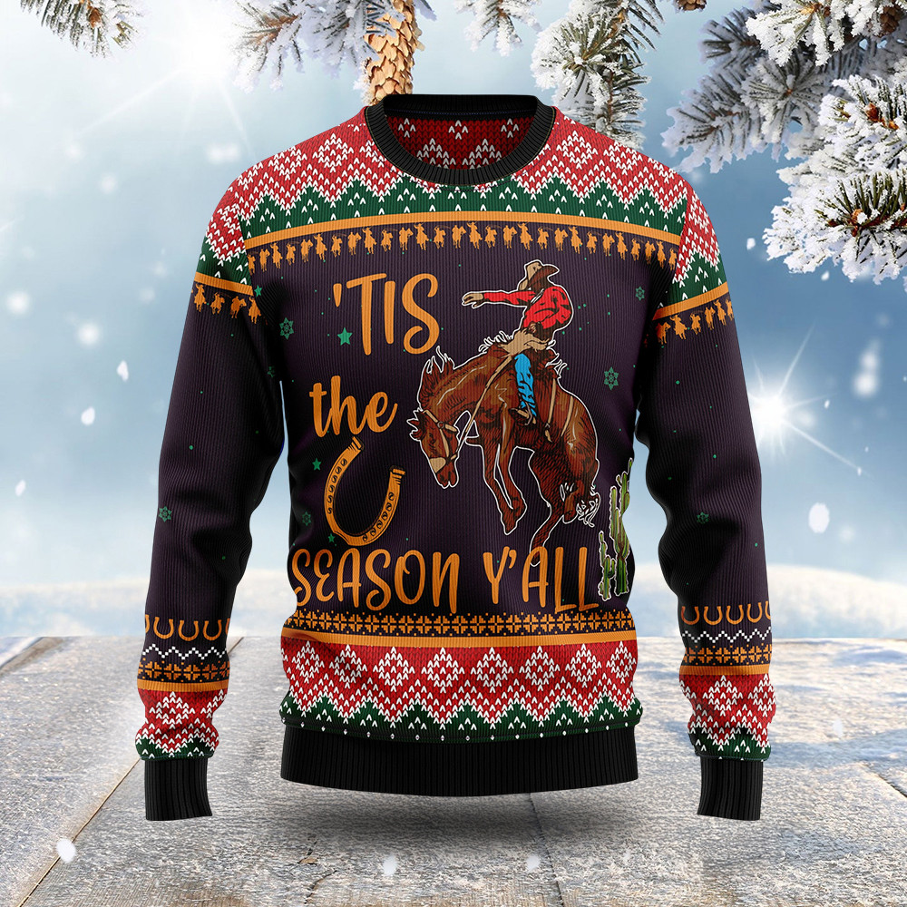Cowboy Tis The Season Ugly Christmas Sweater Christmas Outfits Cowboy Xmas Gifts