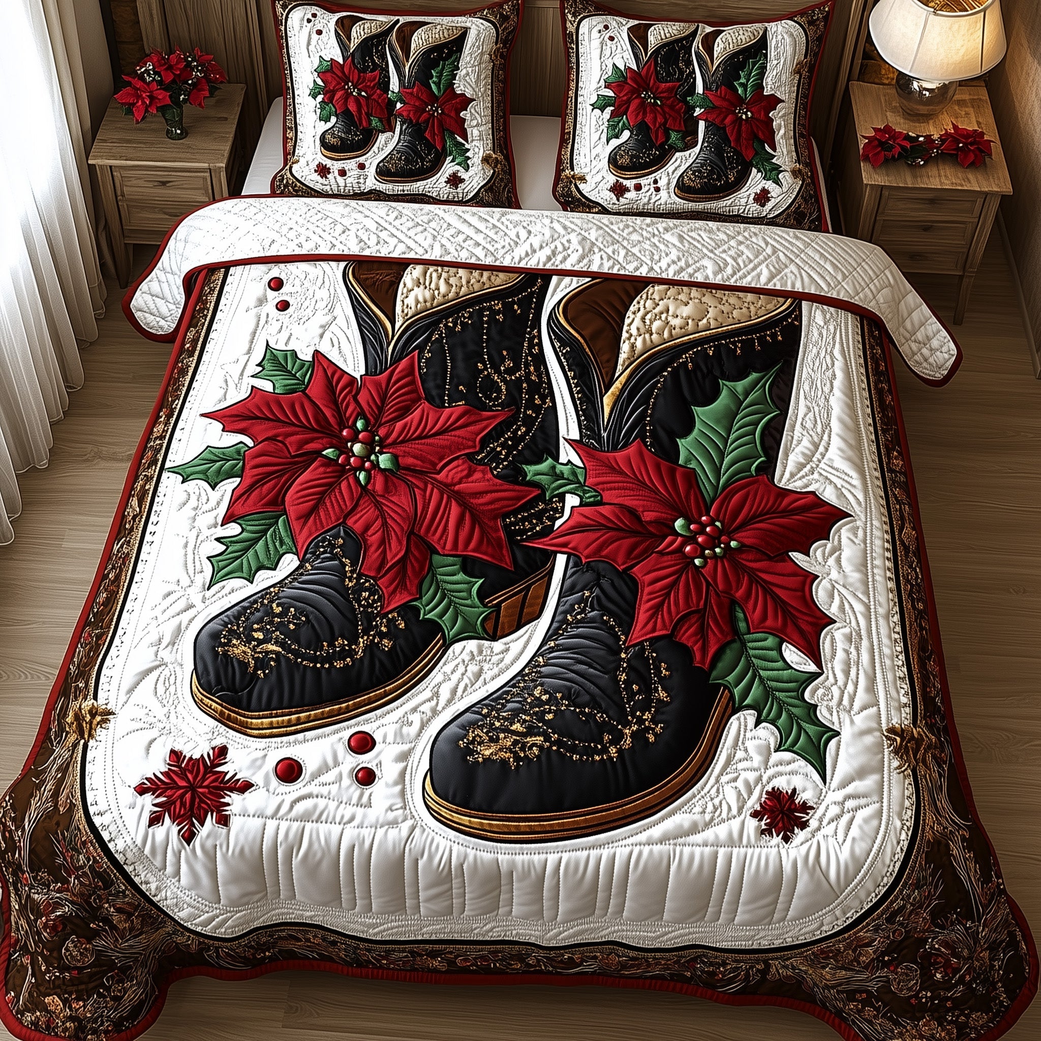 Cowboy Yuletide Christmas Quilted Bedding Set Duvet Cover Bedspread Winter Holidays Gifts