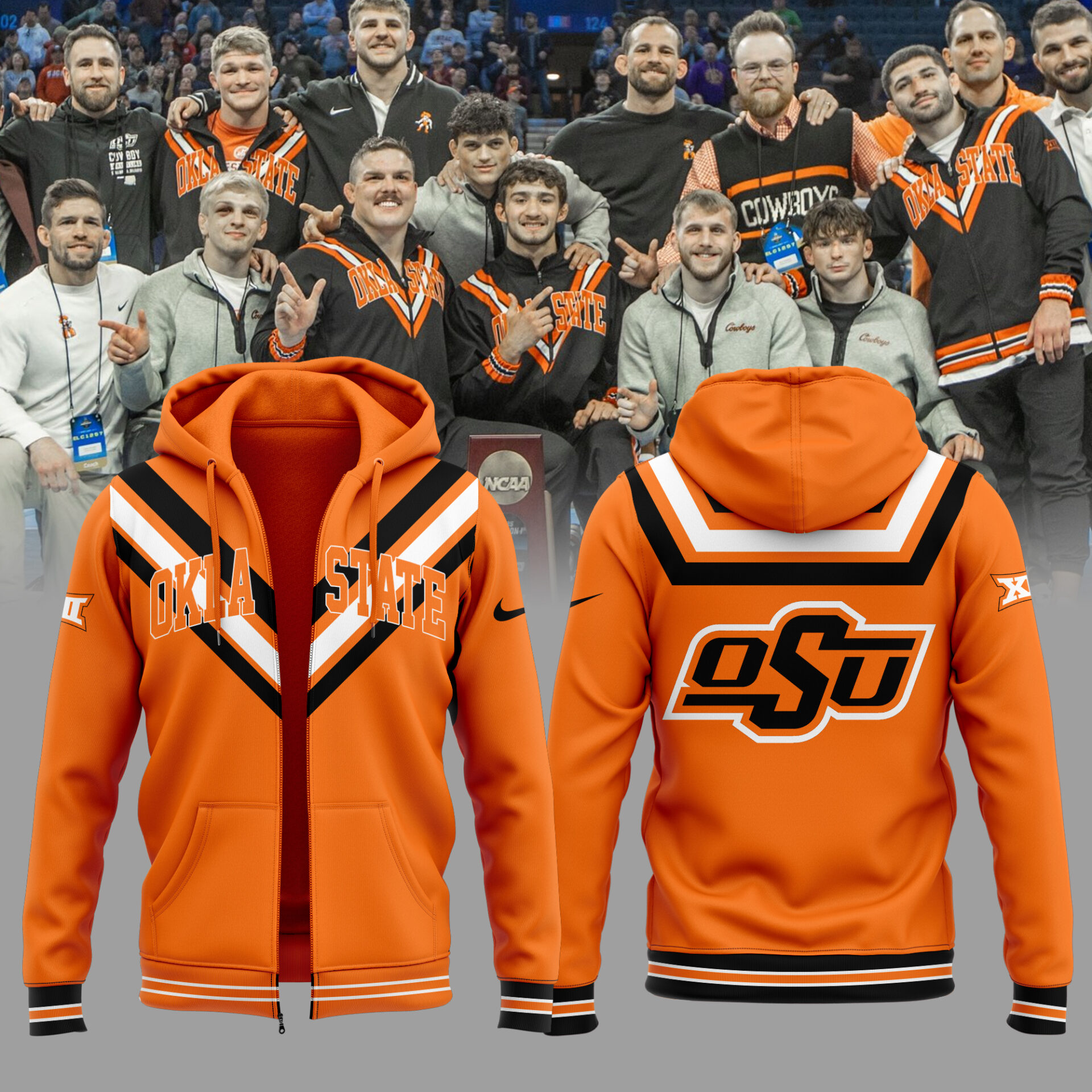 Cowboys Wrestling Orange Zip Hoodie Good Gifts For Wrestling Players