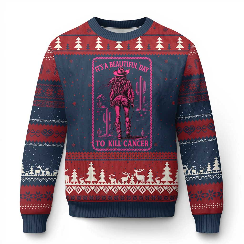 Cowgirl It's A Beautiful Day To Kill Cancer Ugly Christmas Sweater Xmas Jumper Gifts For Men