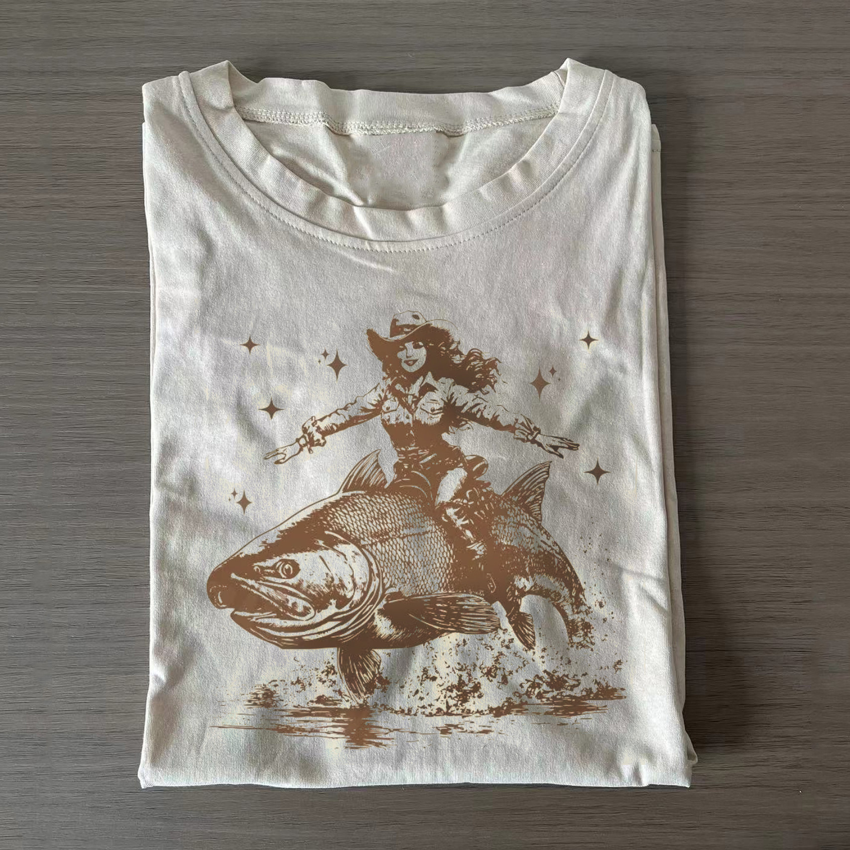 Cowgirl Riding Fish T-Shirt Western Woman On Fish Apparel Unique Funny Gift