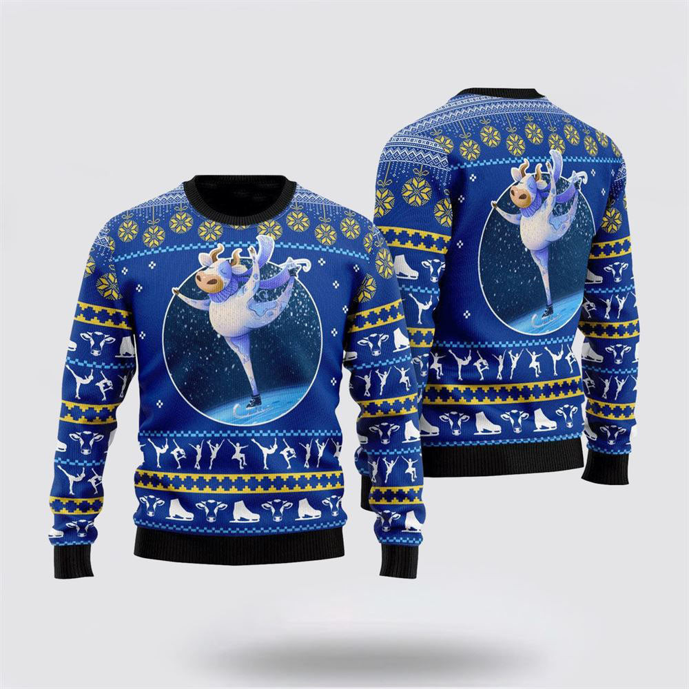 Cows Ice Skating Ugly Christmas Sweater Funny Christmas Sweater Christmas Gifts For Husband