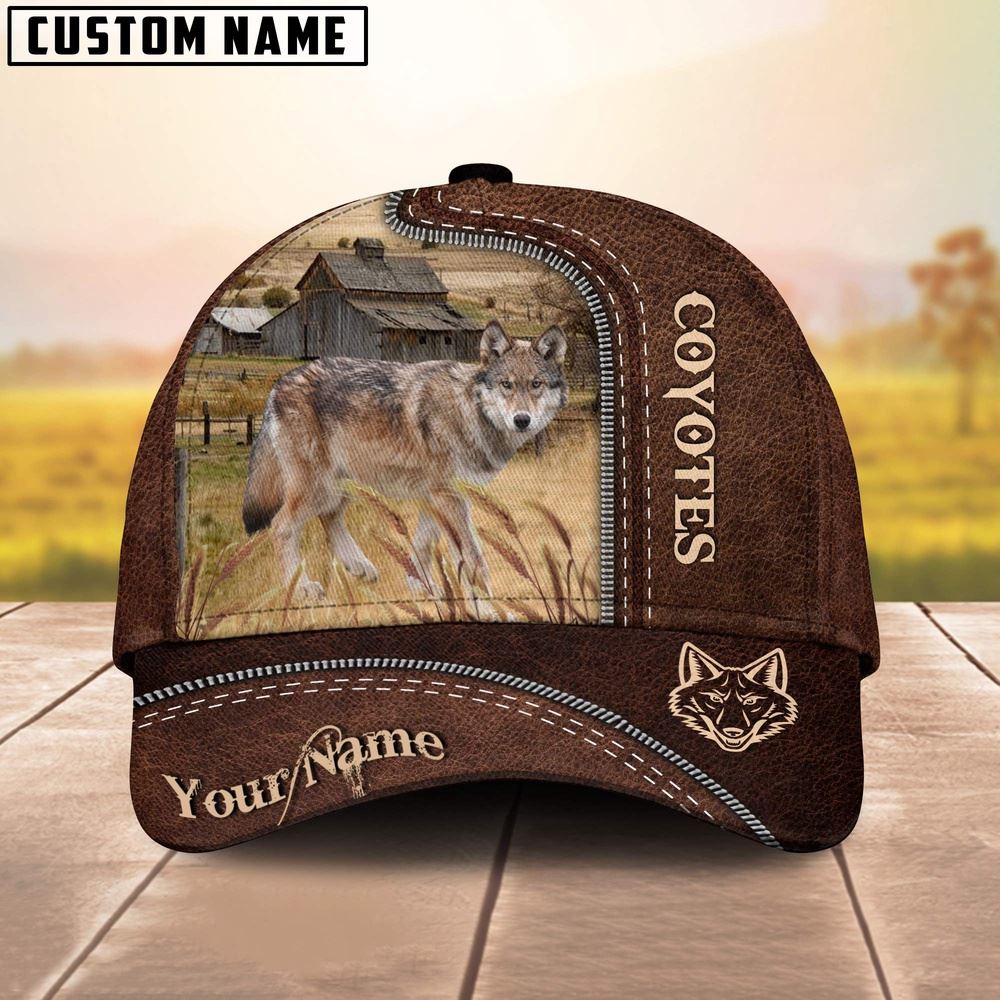 Coyotes Customized Name Leather Pattern Cap Farm Cap Farmer Baseball Cap Gift For Farmer