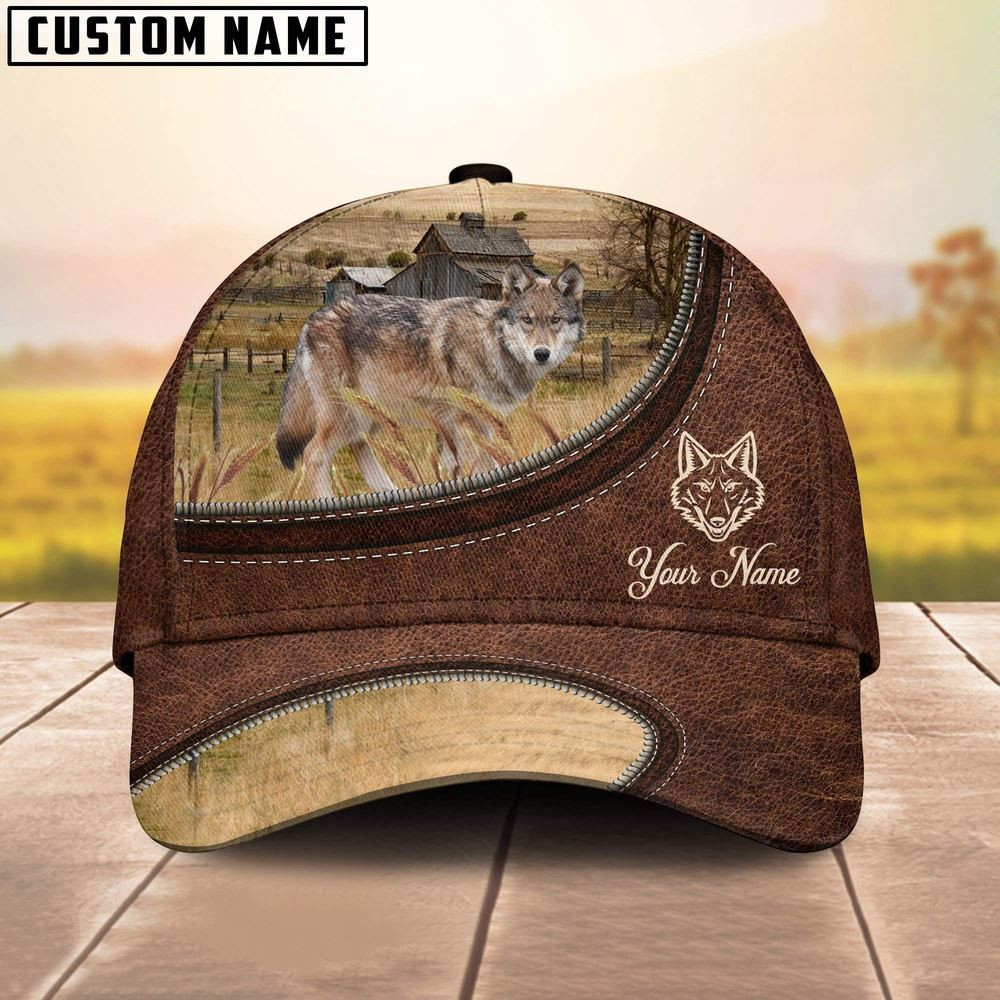 Coyotes On The Farm Customized Name Leather Pattern Cap Farmer Baseball Cap Gift For Farmer