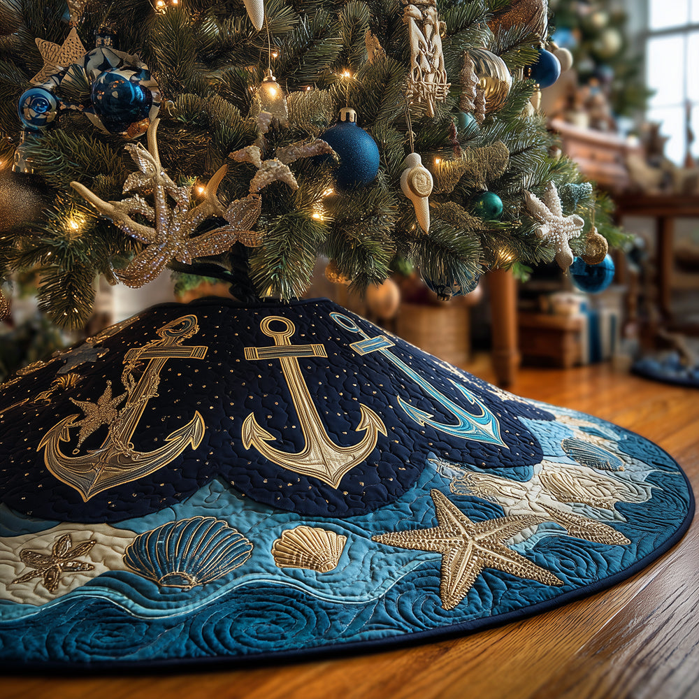 Cozy Anchor Lane Christmas Quilted Tree Skirt Holiday Home Decor Gifts With Anchors On Them