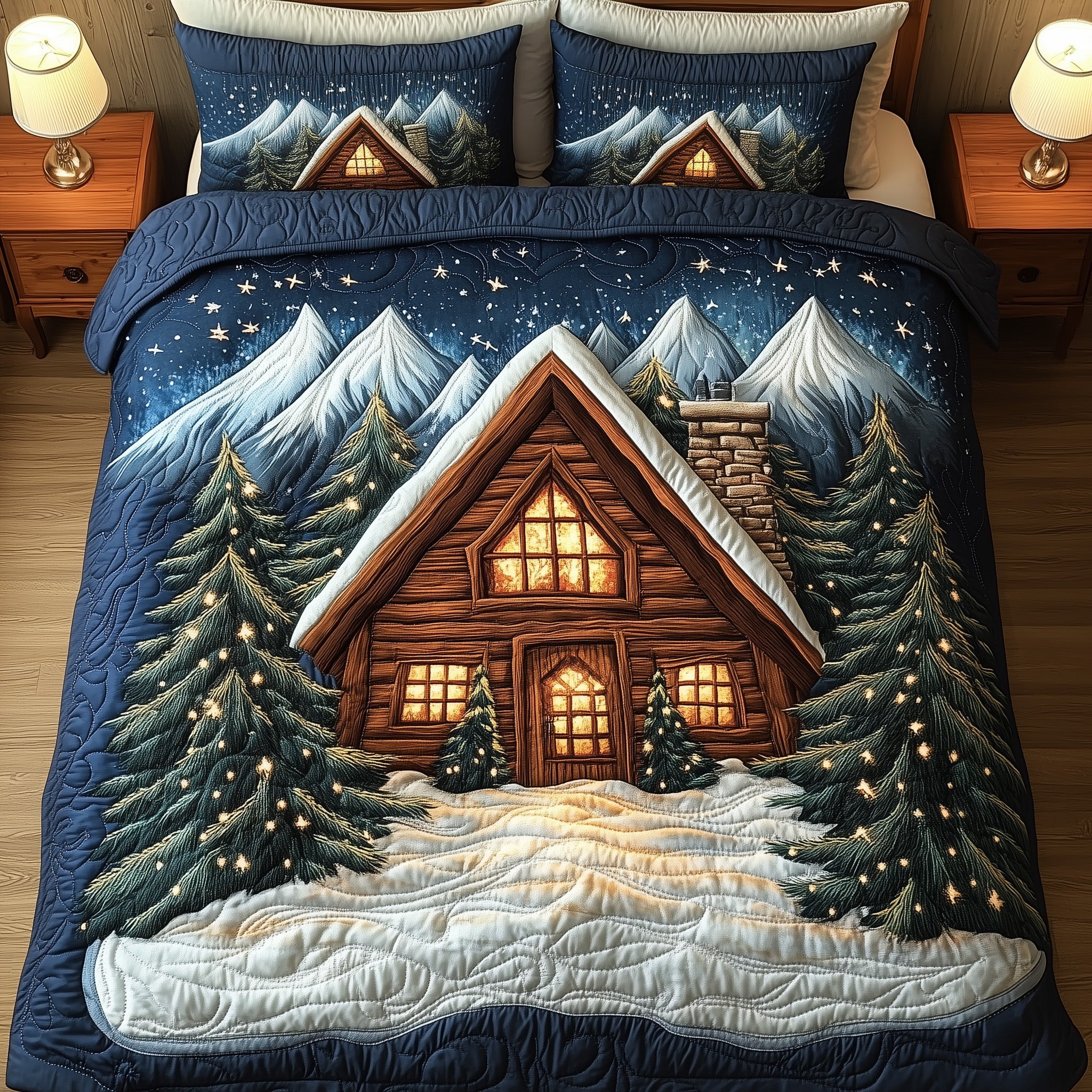 Cozy Attic House Christmas Quilted Bedding Set Duvet Cover Bedspread Gifts For Christmas