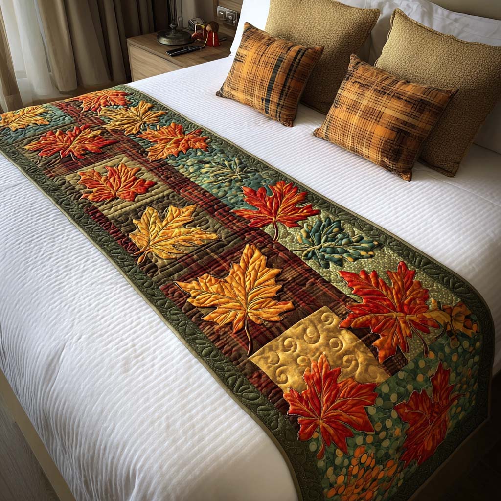 Cozy Autumn Trail Quilted Bed Runner Autumn Room Decor Best Family Gifts