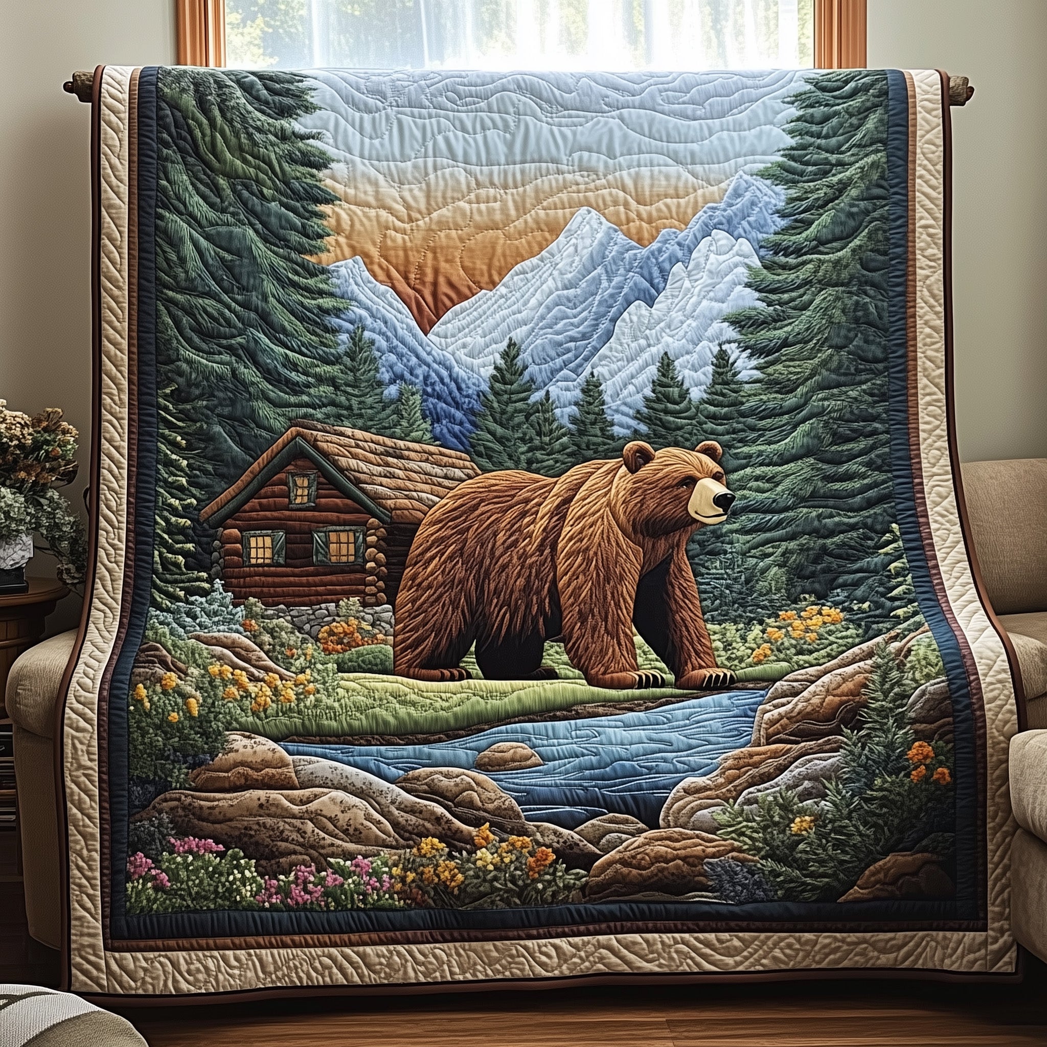 Cozy Bear Cabin Quilted Blanket Cute Soft BlanketGreat Camping Gifts