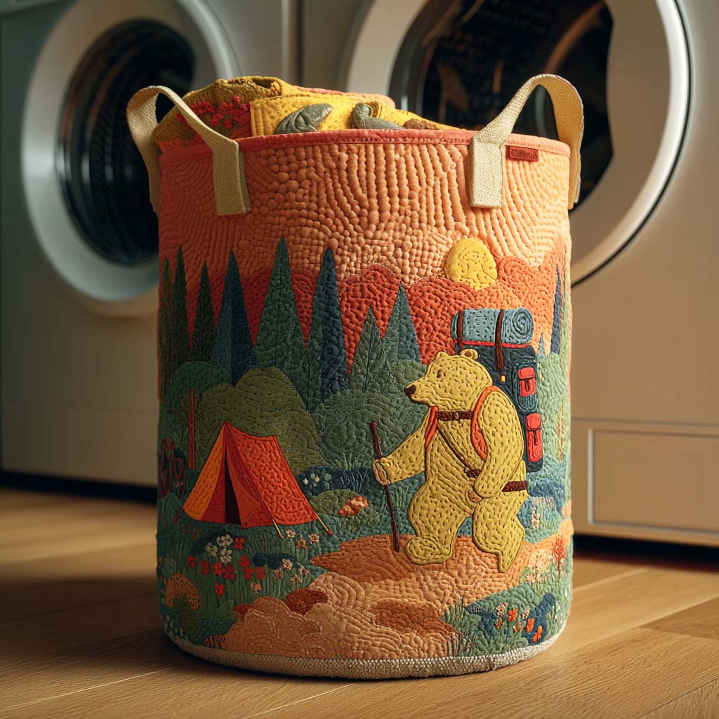 Cozy Bear Camp Quilted Laundry Basket Ideal Gift For Mom