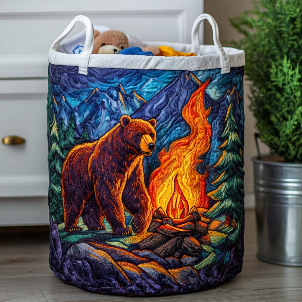 Cozy Bear Nest Quilted Laundry Basket Holiday Merch Gift
