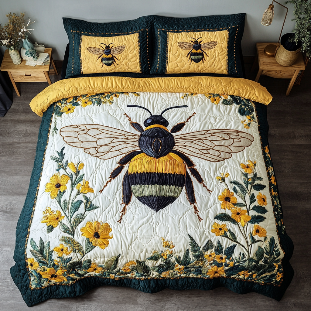 Cozy Bee Bloom Quilted Bedding Set Bedroom Decorations Bee Related Gifts