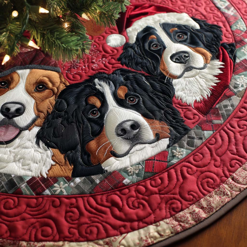 Cozy Berners Quilted Christmas Tree Skirt Xmas Indoor Decorations Cool Gifts For Dog Lovers