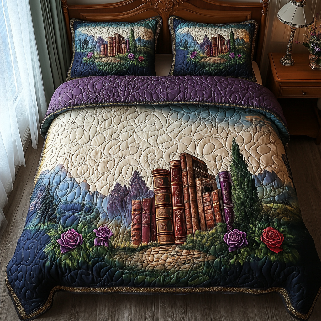 Cozy Bibliophile Quilted Bedding Set Bedroom Decorations Cool Gifts For Readers