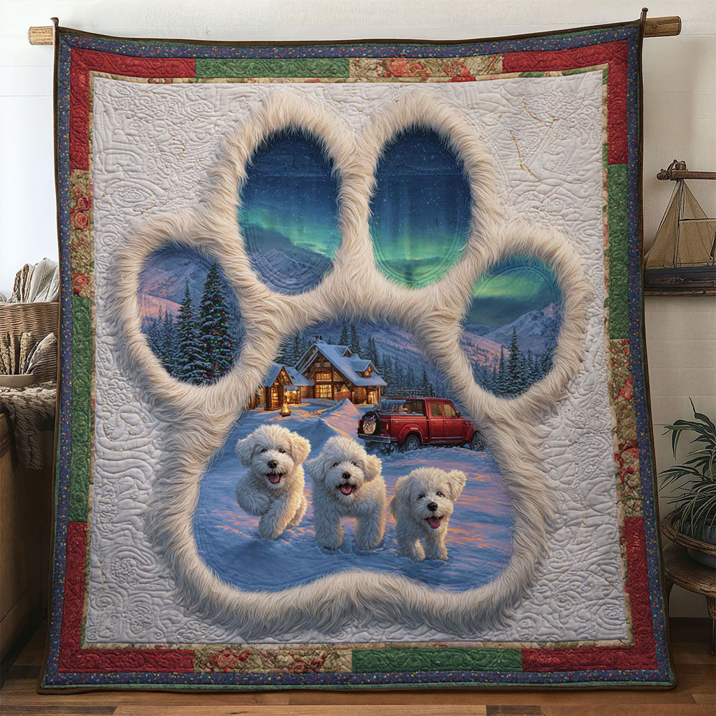 Cozy Bichon Frise Paw Quilt Blanket Christmas Throw Blanket Bichon Frise Themed Gifts