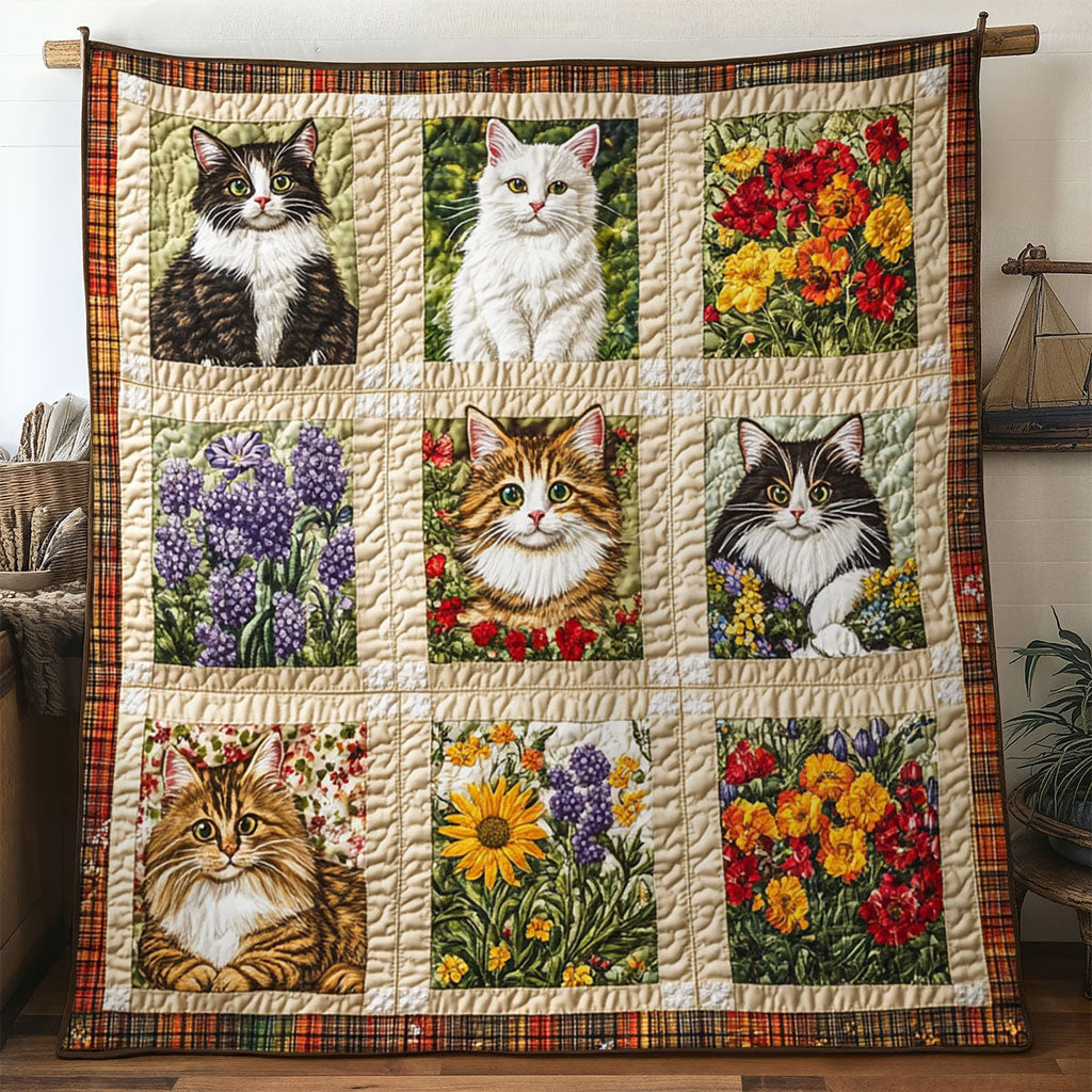 Cozy Bloom Cat Quilt Blanket King Blanket Great Family Gifts For Christmas