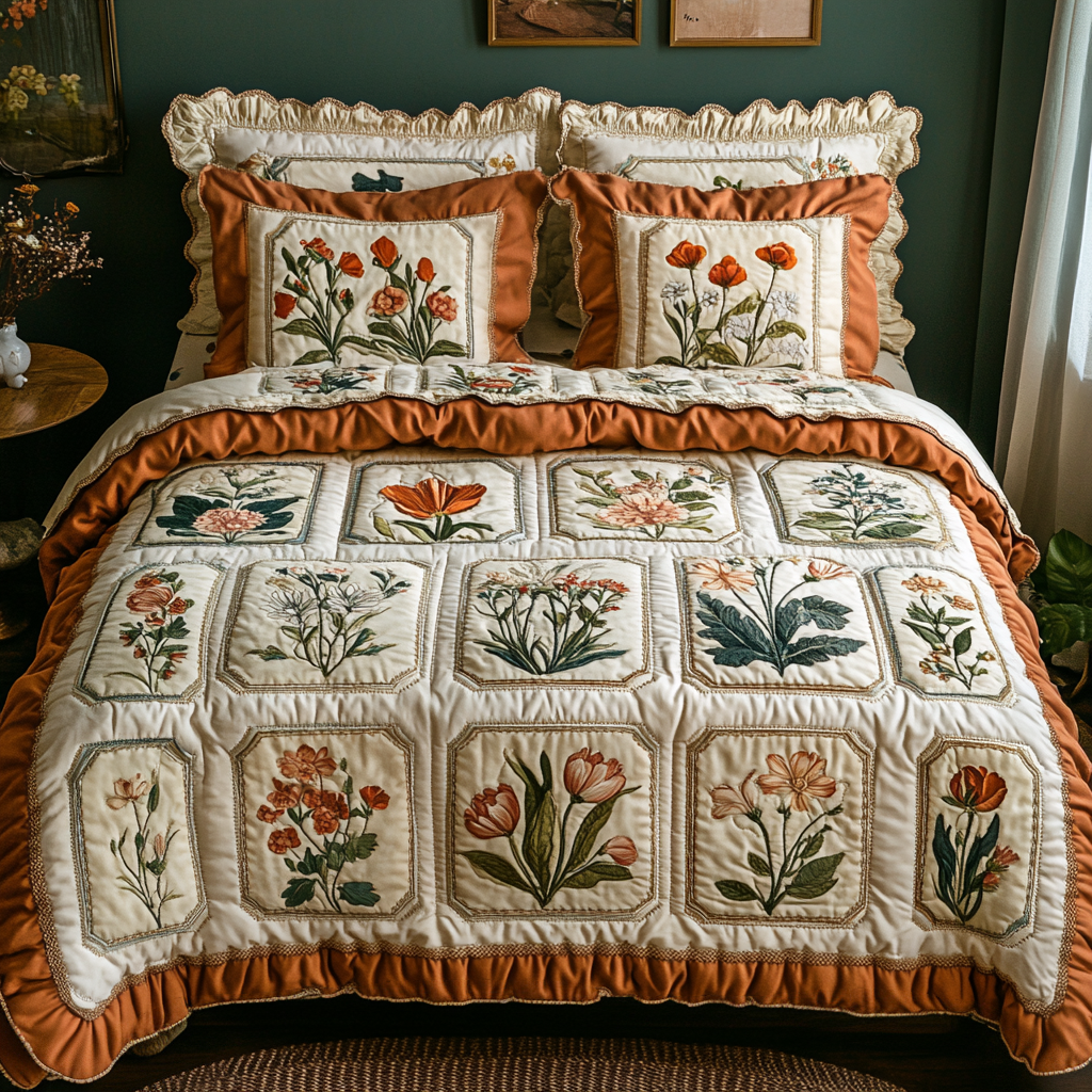 Cozy Blossoms Quilted Bedding Set Bed Decorations Gifts For Flower Enthusiasts