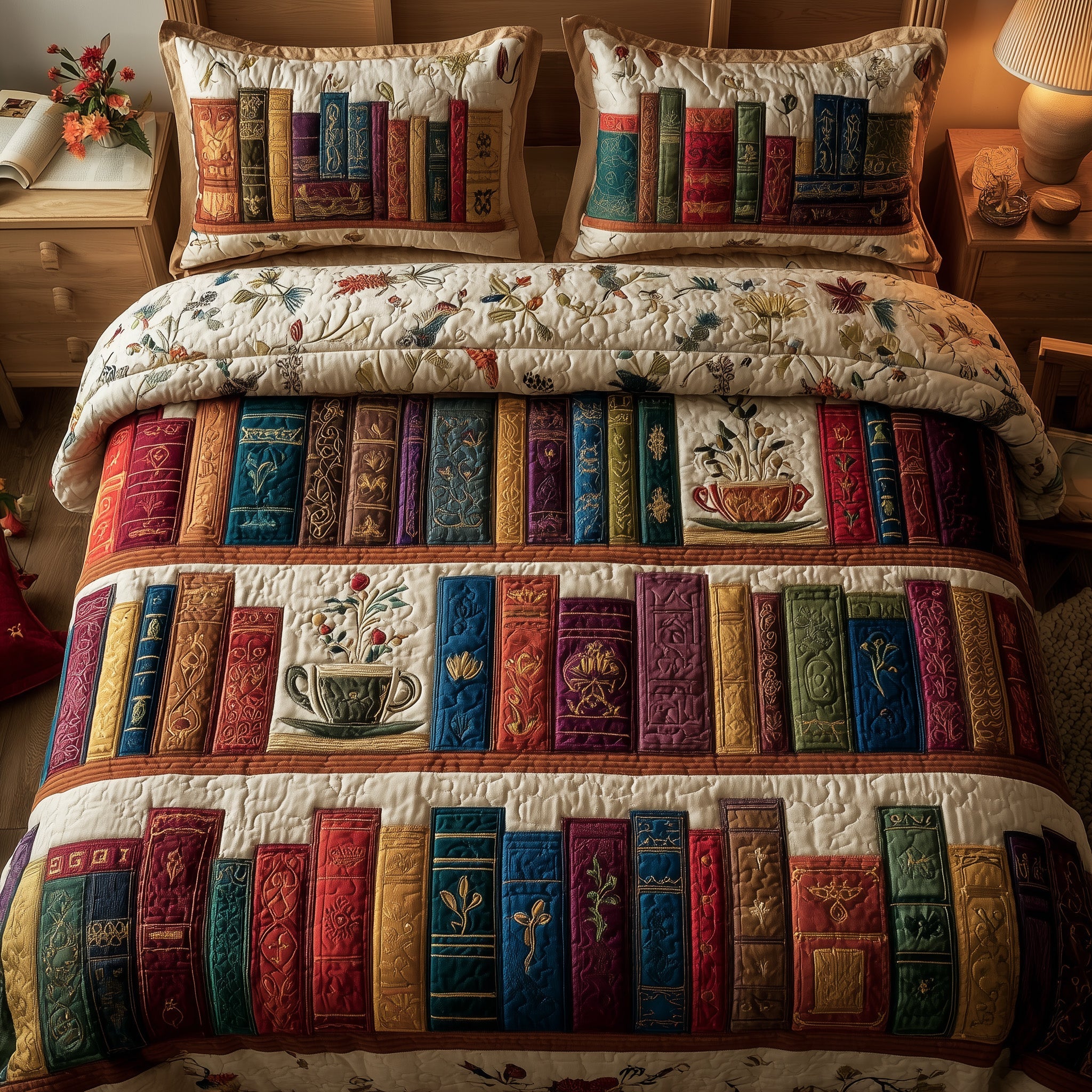 Cozy Book Quilted Bedding Set Duvet Cover Bedspread Book Presents For Him