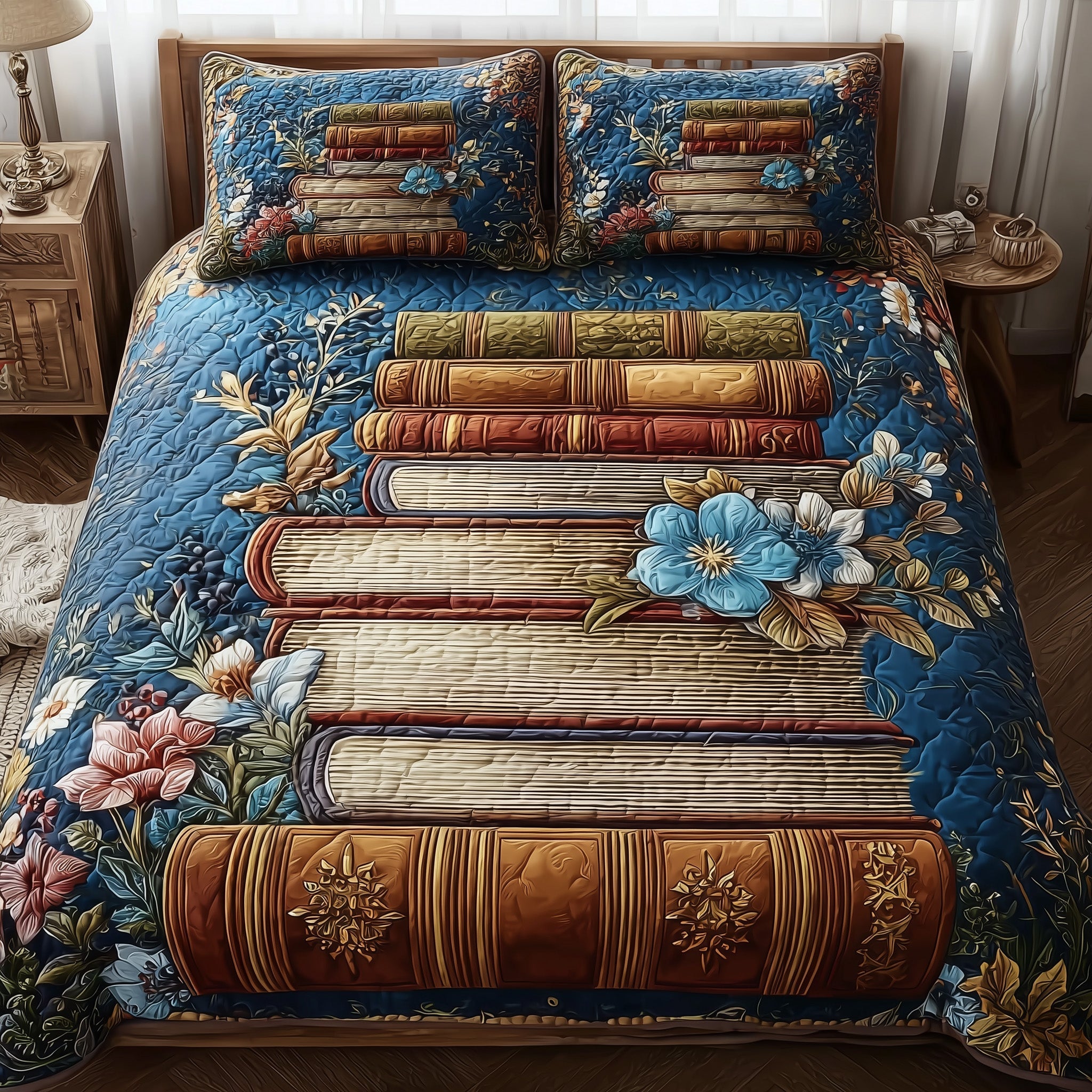 Cozy Book Quilted Bedding Set Duvet Cover Bedspread Book Themed Gift Items