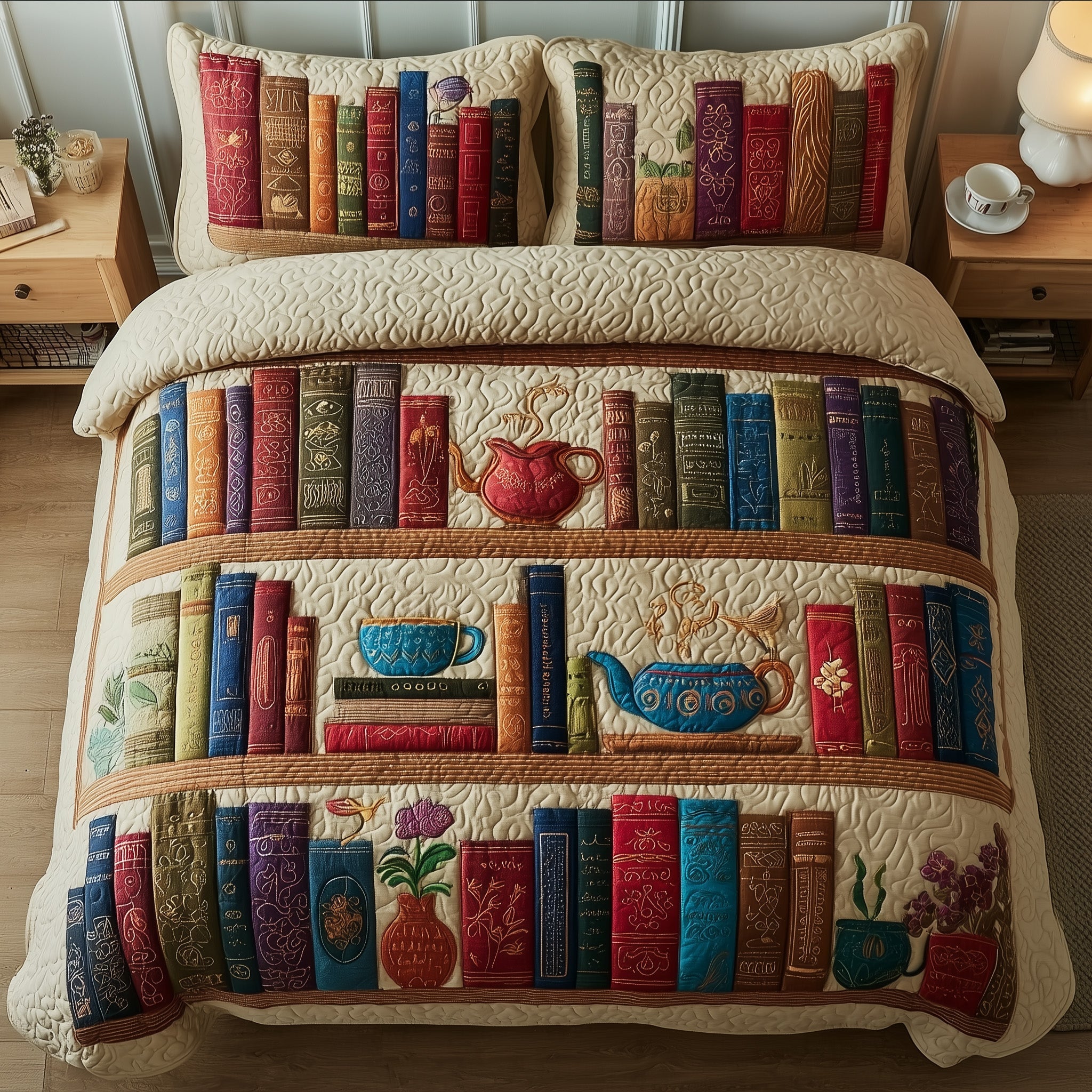 Cozy Book Quilted Bedding Set Duvet Cover Bedspread Gifts For Book Worm