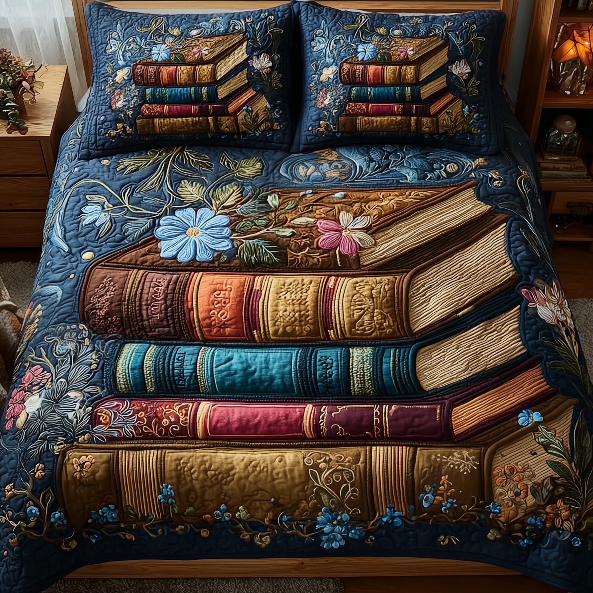 Cozy Book Quilted Bedding Set Duvet Cover Bedspread Great Book Lover Gift Ideas