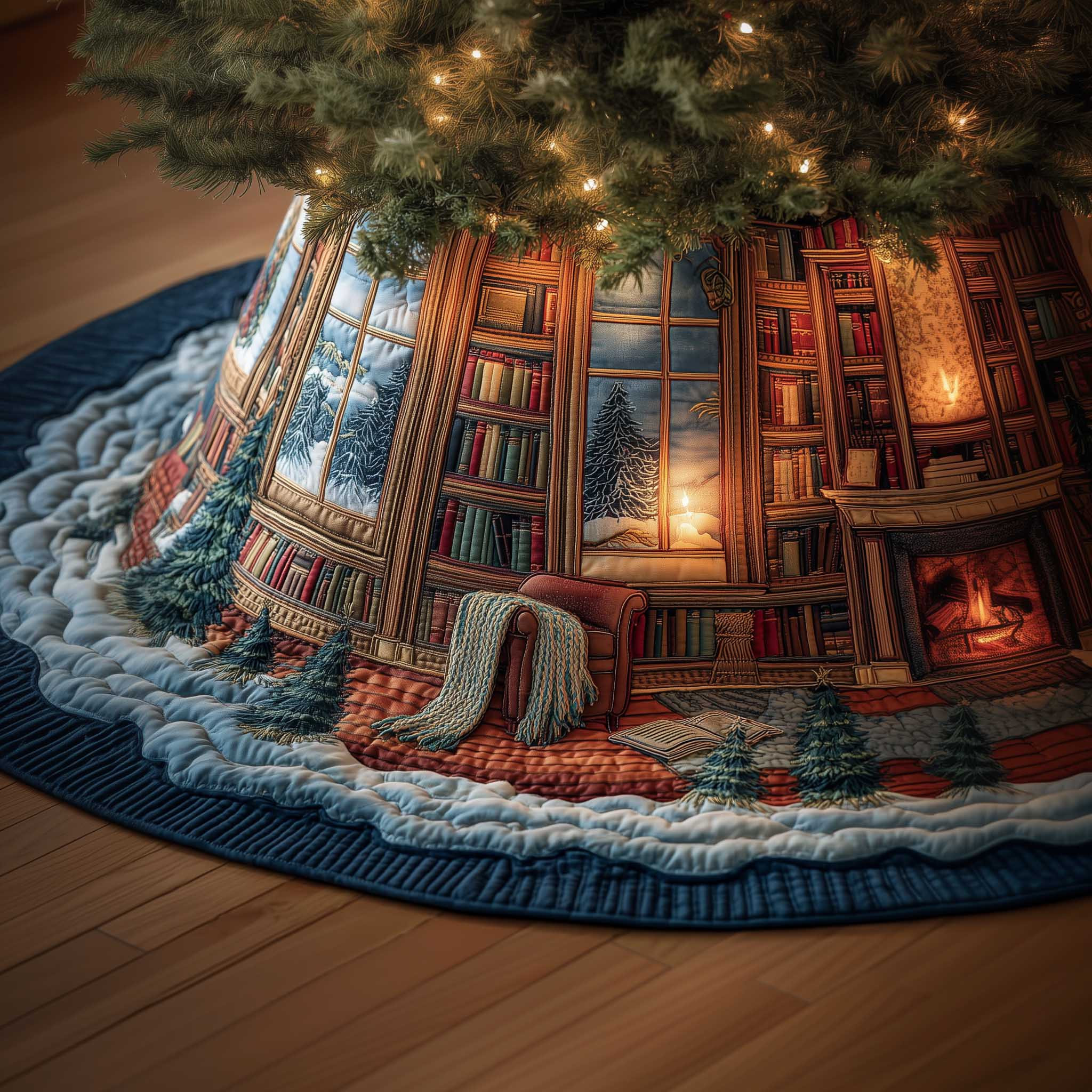 Cozy Book Quilted Tree Skirt Christmas Themed Xmas Home Decor Christmas Gift Ideas