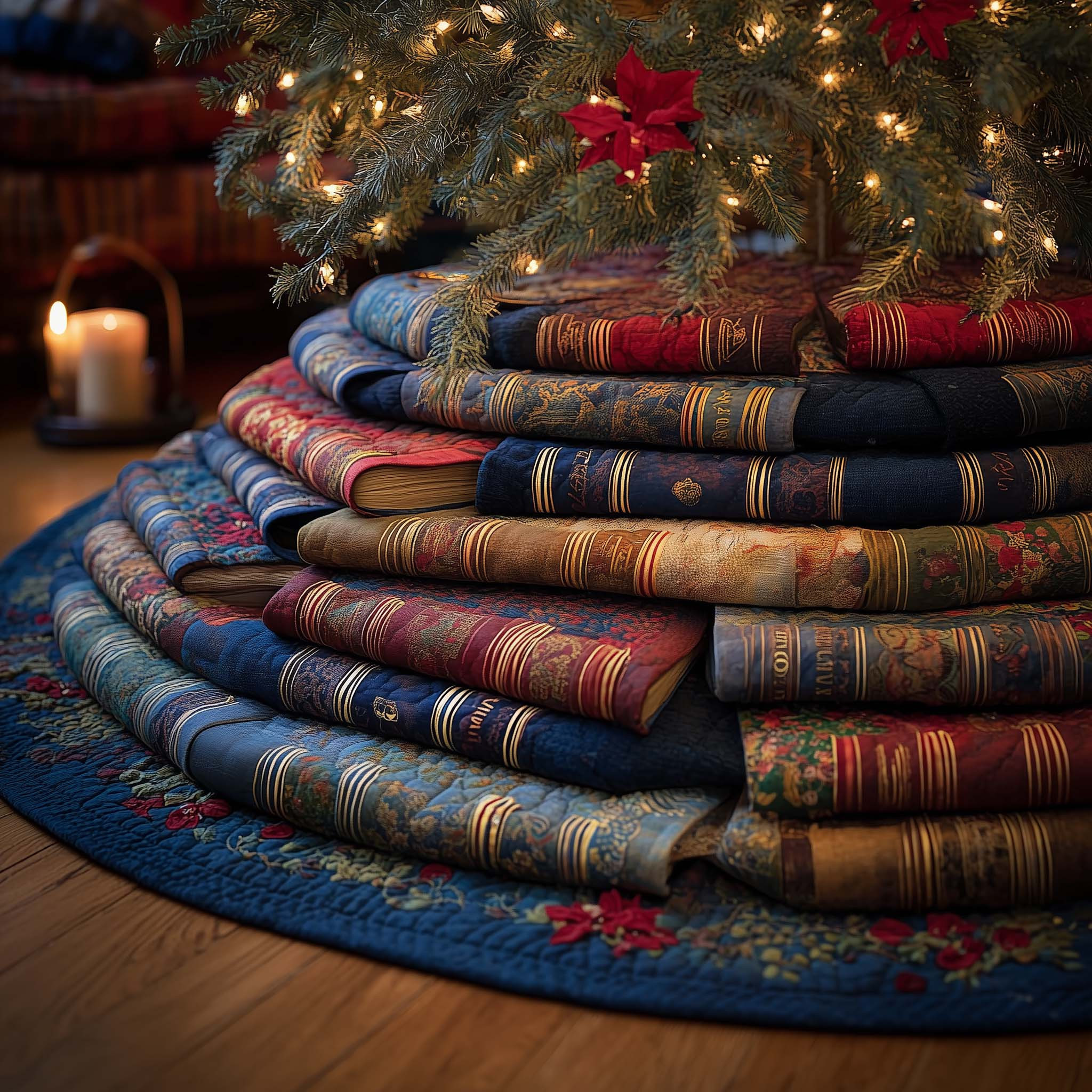 Cozy Book Quilted Tree Skirt Season Decor Holiday Home Decor Unique Christmas Gifts