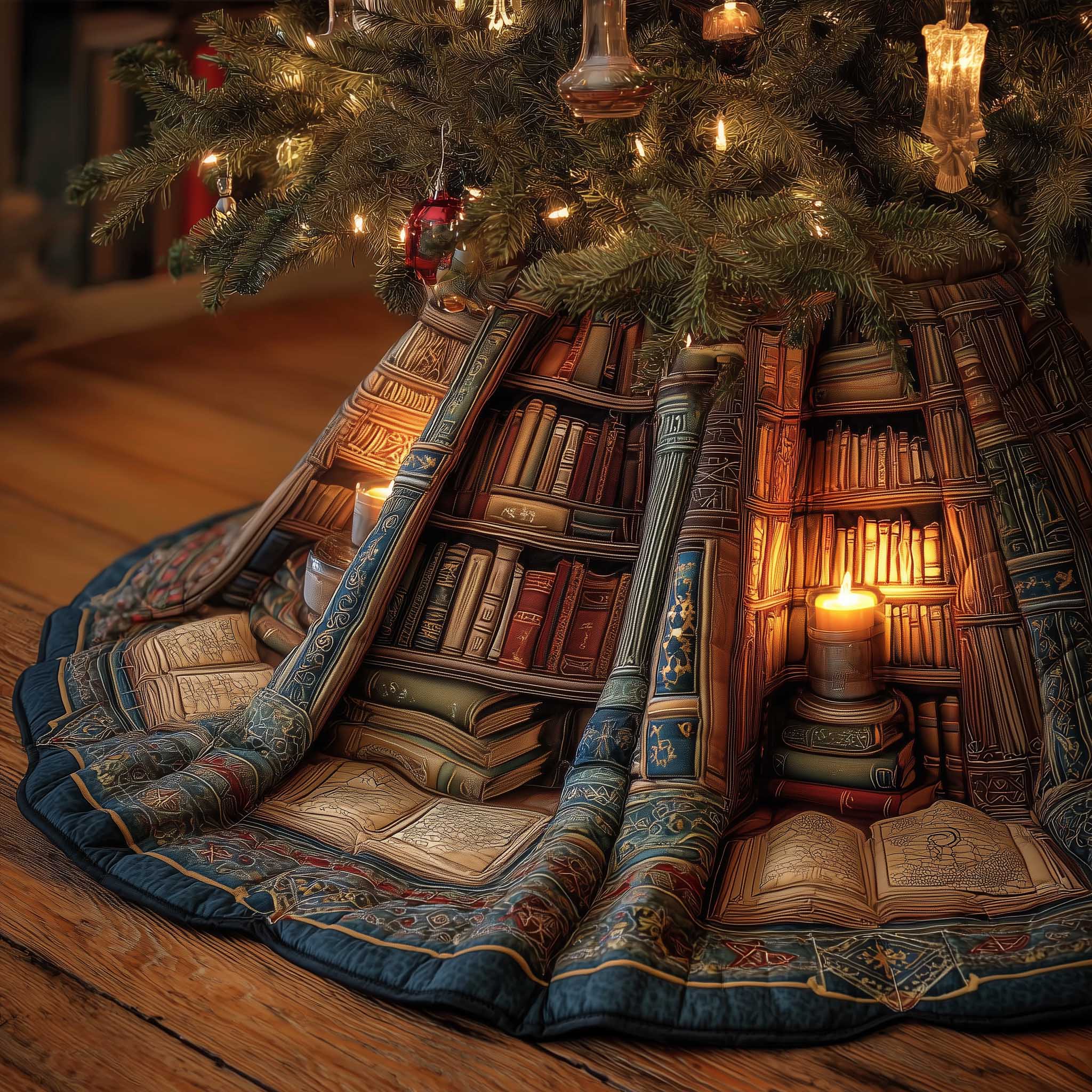 Cozy Book Quilted Tree Skirt Xmas Cozy Decoration Ideas For Book Lovers