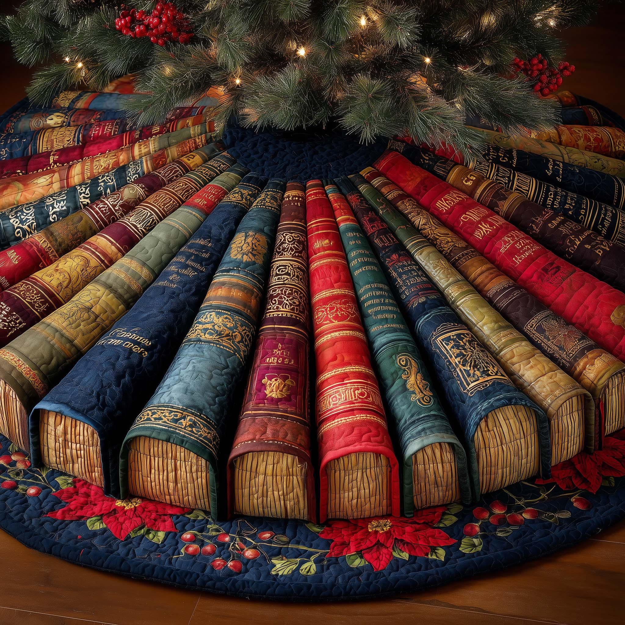 Cozy Book Quilted Tree Skirt Xmas Themed Winter Home Decor Best Christmas Gifts