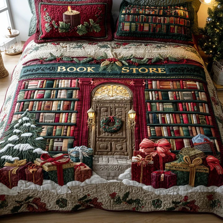 Cozy Bookland 3-Piece Quilted Bedding Set Book Lover Bedspread Best Gift For Readers Book Fans
