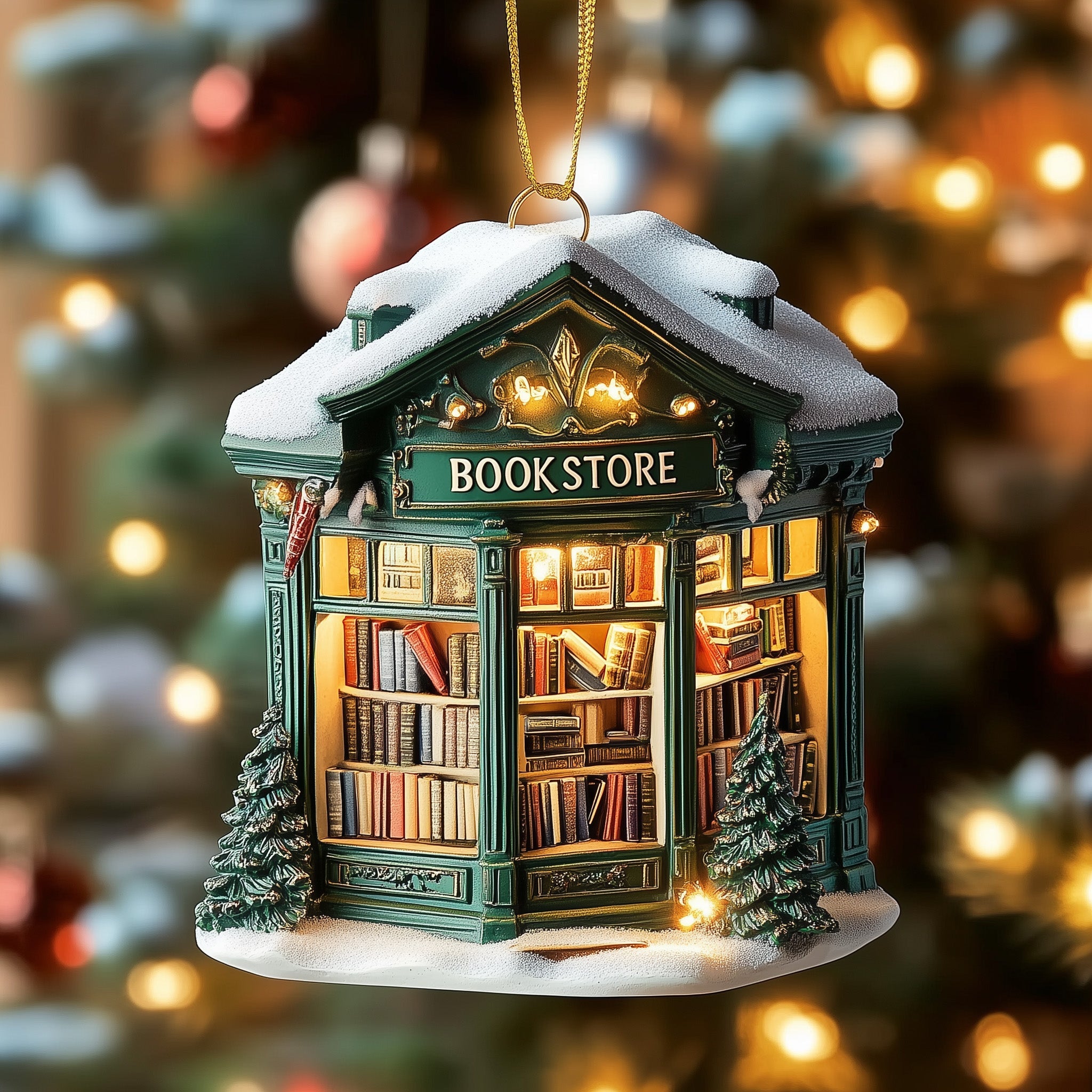 Cozy Bookshop Acrylic Ornament Christmas Ornament for Dad