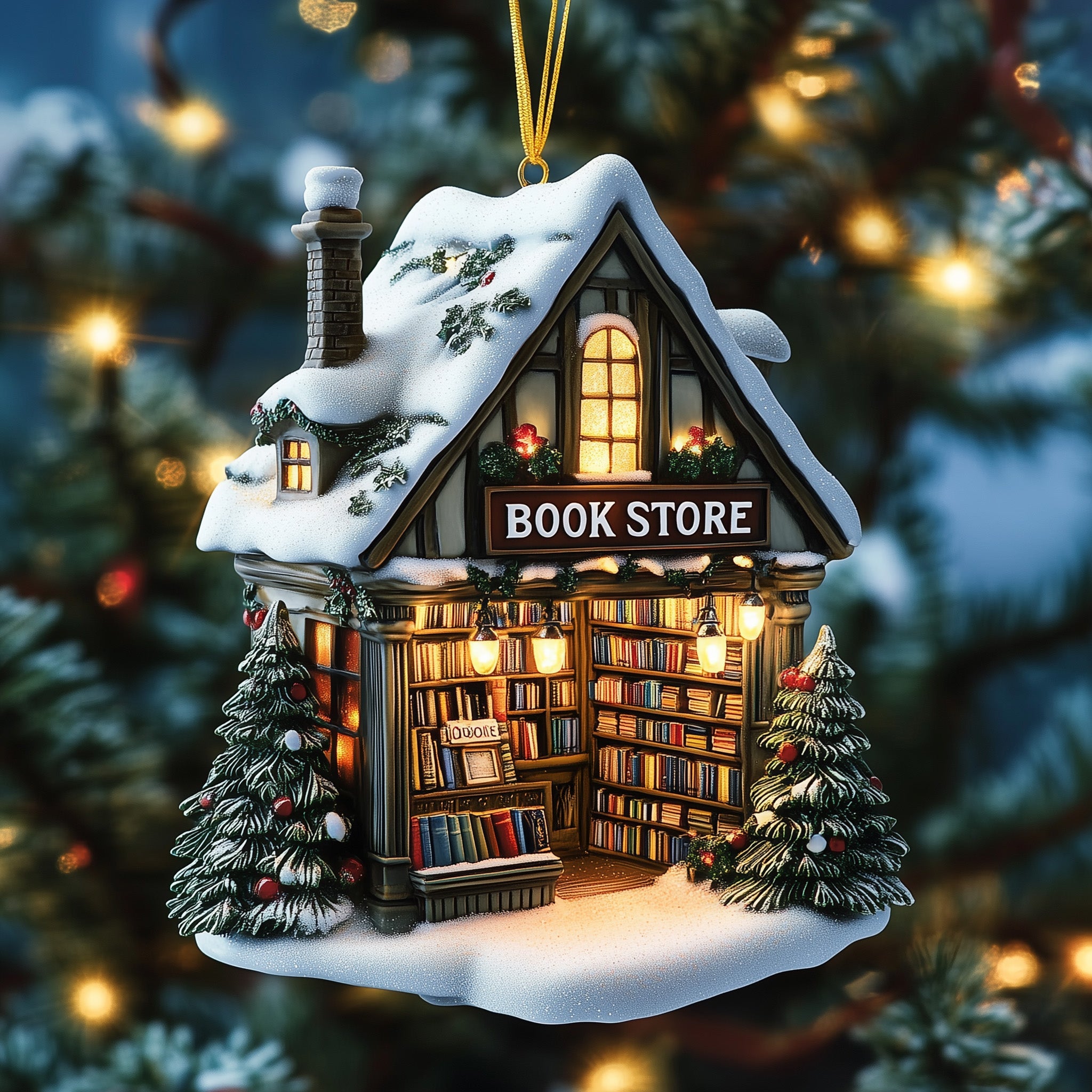 Cozy Bookshop Acrylic Ornament Christmas Ornament for Her