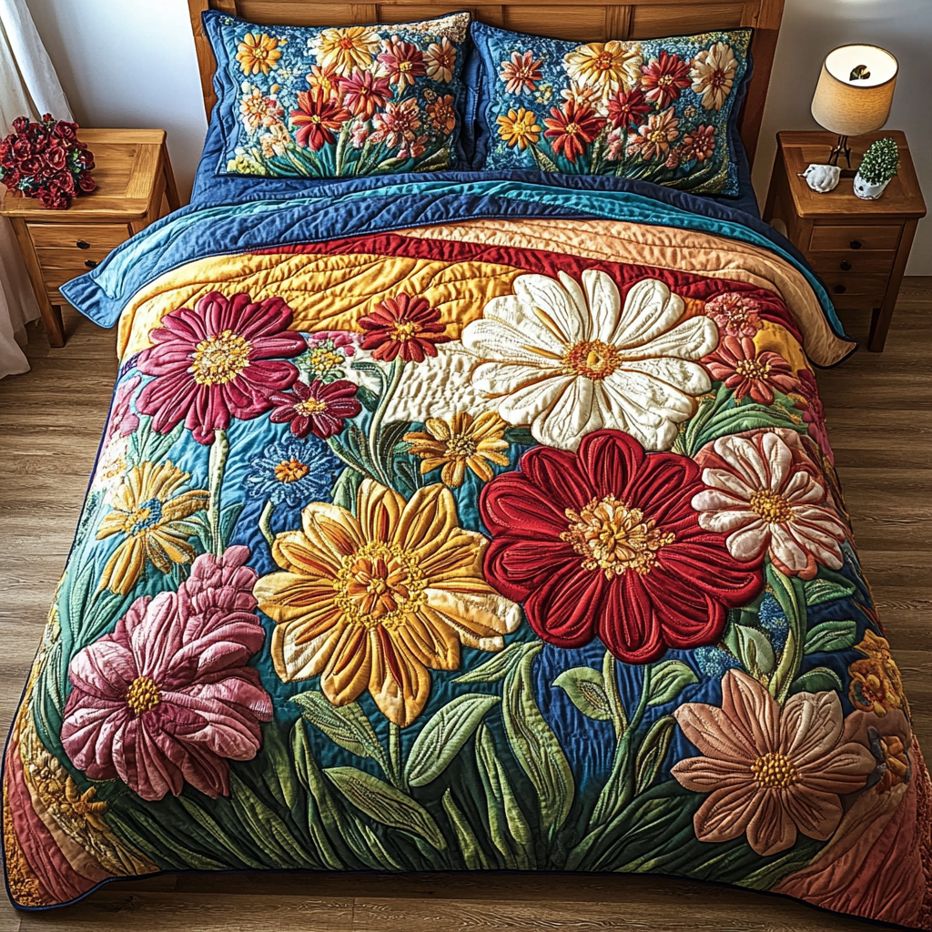 Cozy Botanica Quilted Bedding Set Unique Bed Sheet Set Unique Tulip Gifts
