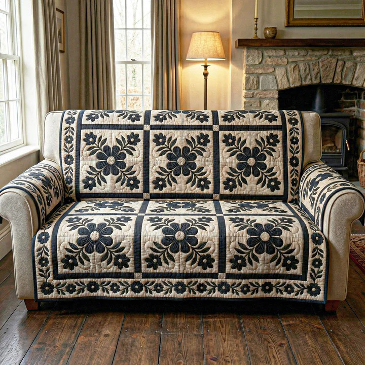 Cozy Botanica Quilted Sofa Cover Botanical Floral Furniture Protector Best Home Decor Gift Ideas