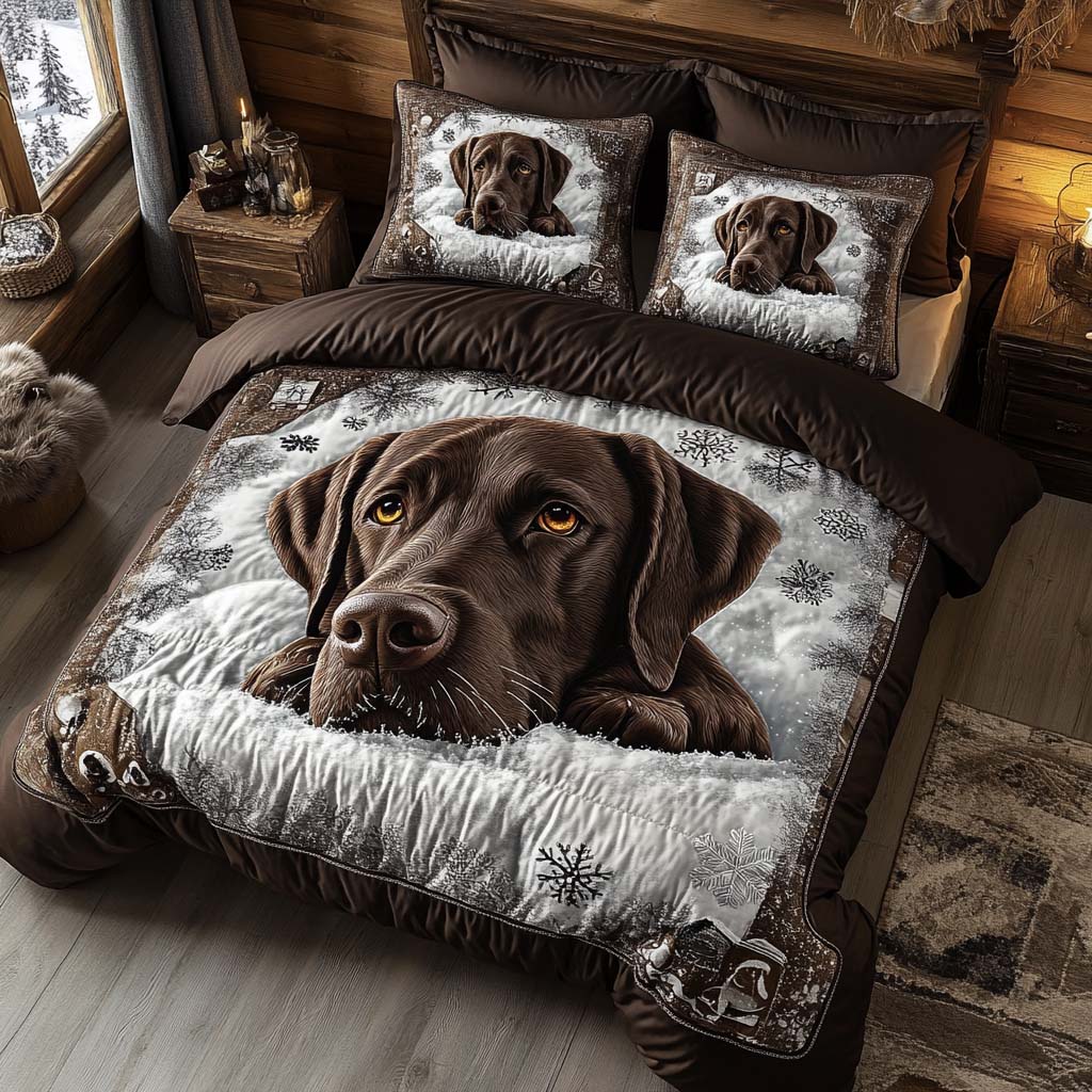Cozy Brown Dream Quilted Bedding Set Holiday Duvet Covers Christmas Presents For Labradors