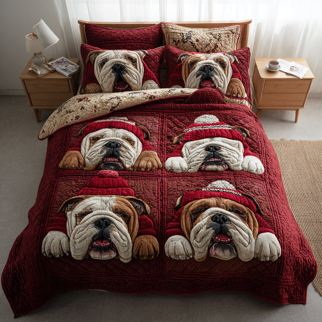 Cozy Bulldog Bunch Quilted Bedding Set Christmas Bedding Sets Gifts For French Bulldog Lovers