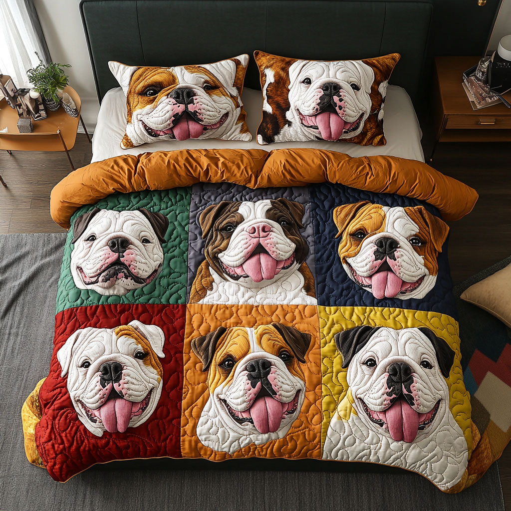 Cozy Bulldog Nap Quilted Bedding Set High-Quality Cotton Bedding Set for Deep Sleep