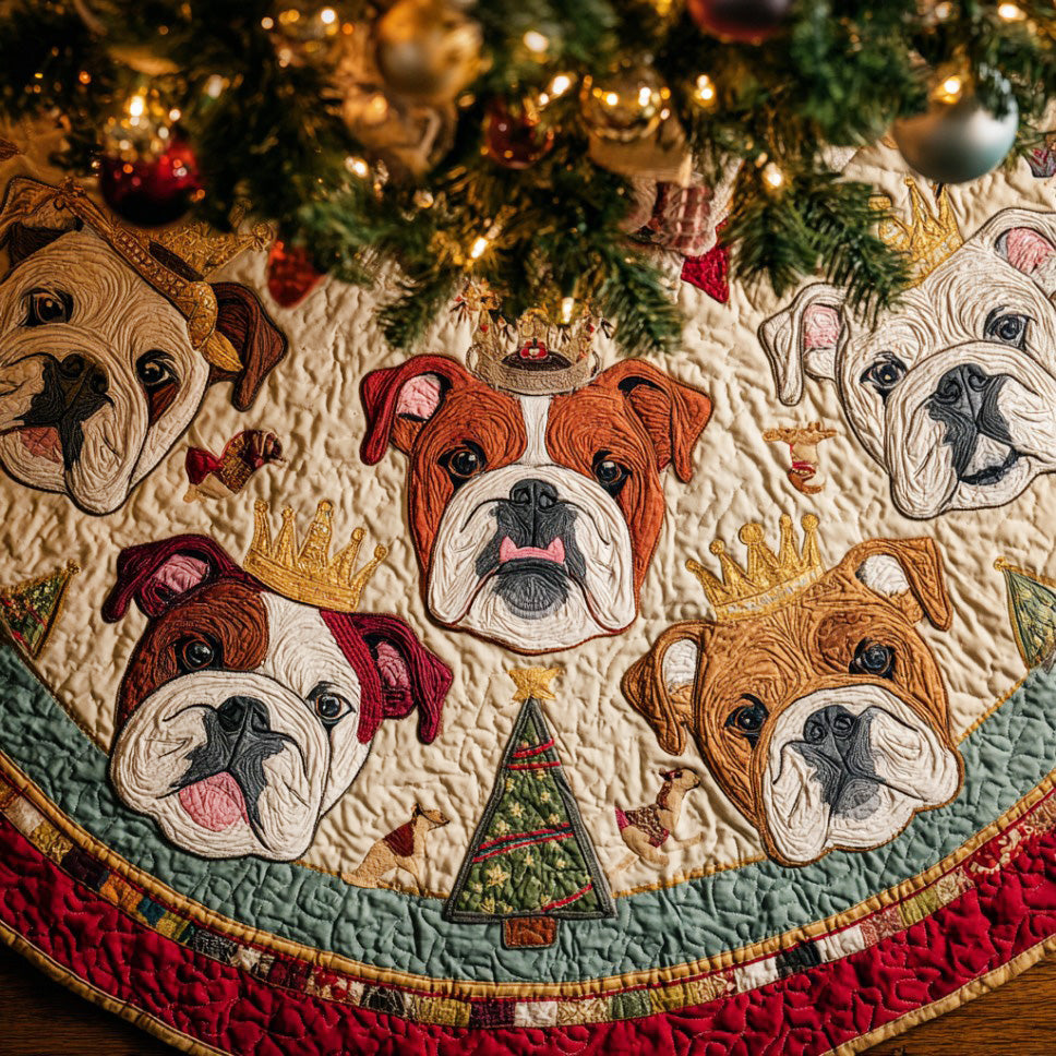 Cozy Bulldog Noel Quilted Christmas Tree Skirt Holiday Season Best Gifts For French Bulldog Owners