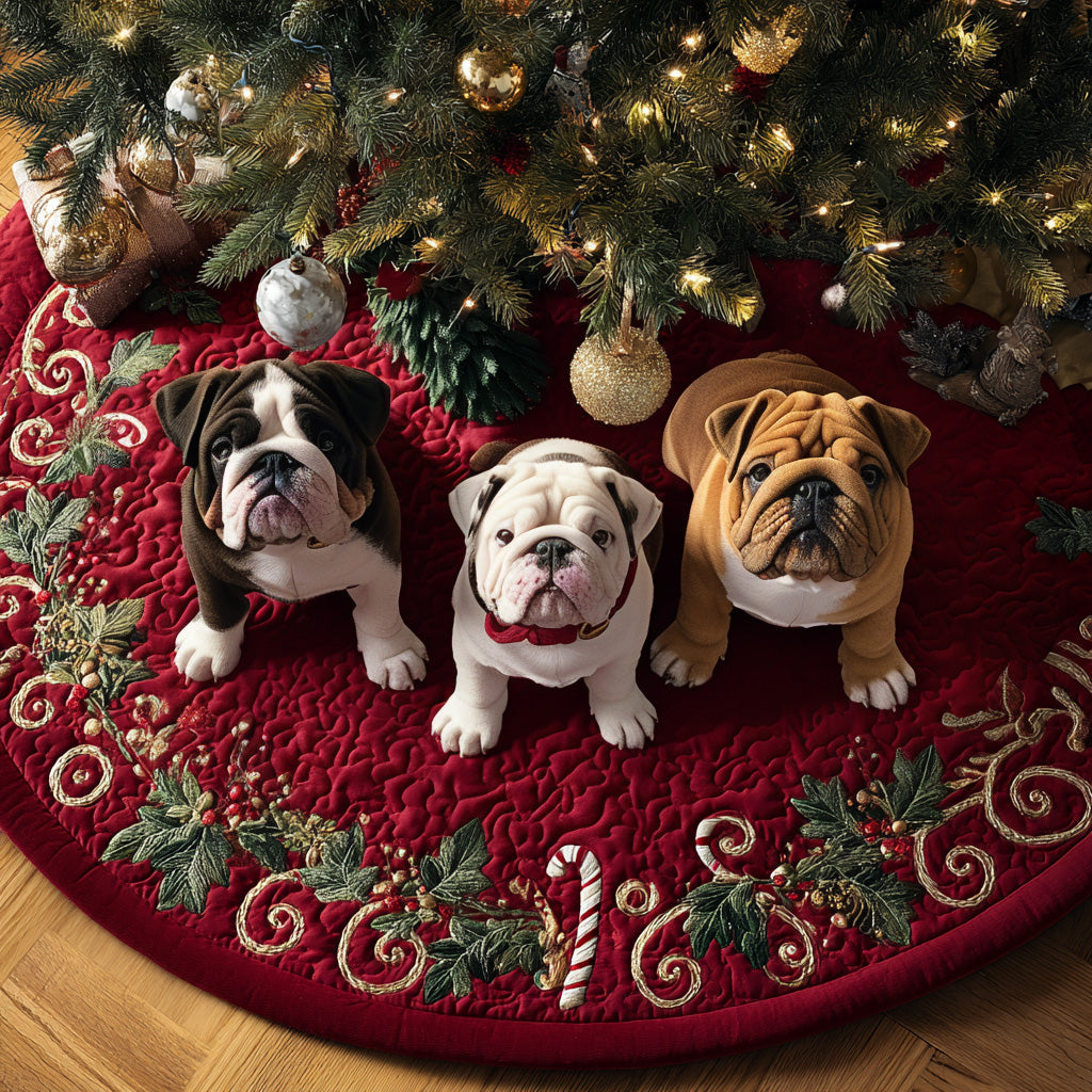 Cozy Bulldog Noel Quilted Christmas Tree Skirt Xmas Home Decor French Bulldog Themed Gifts